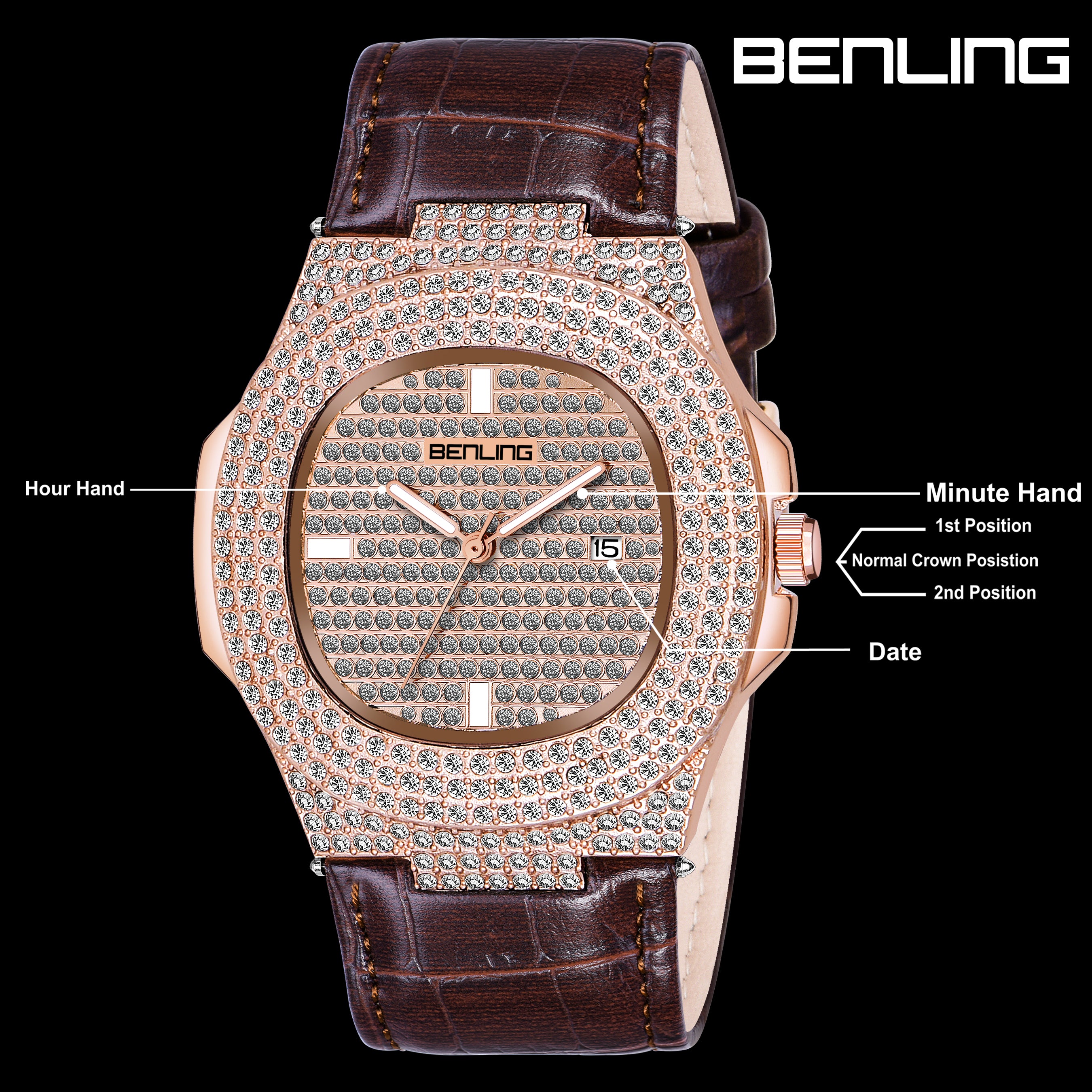 Benling Studded Diamond Analog Watch