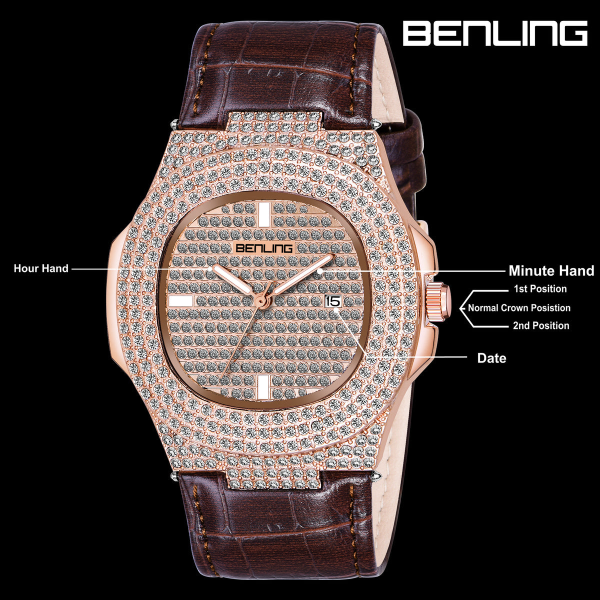 Benling Studded Diamond Analog Watch Benling