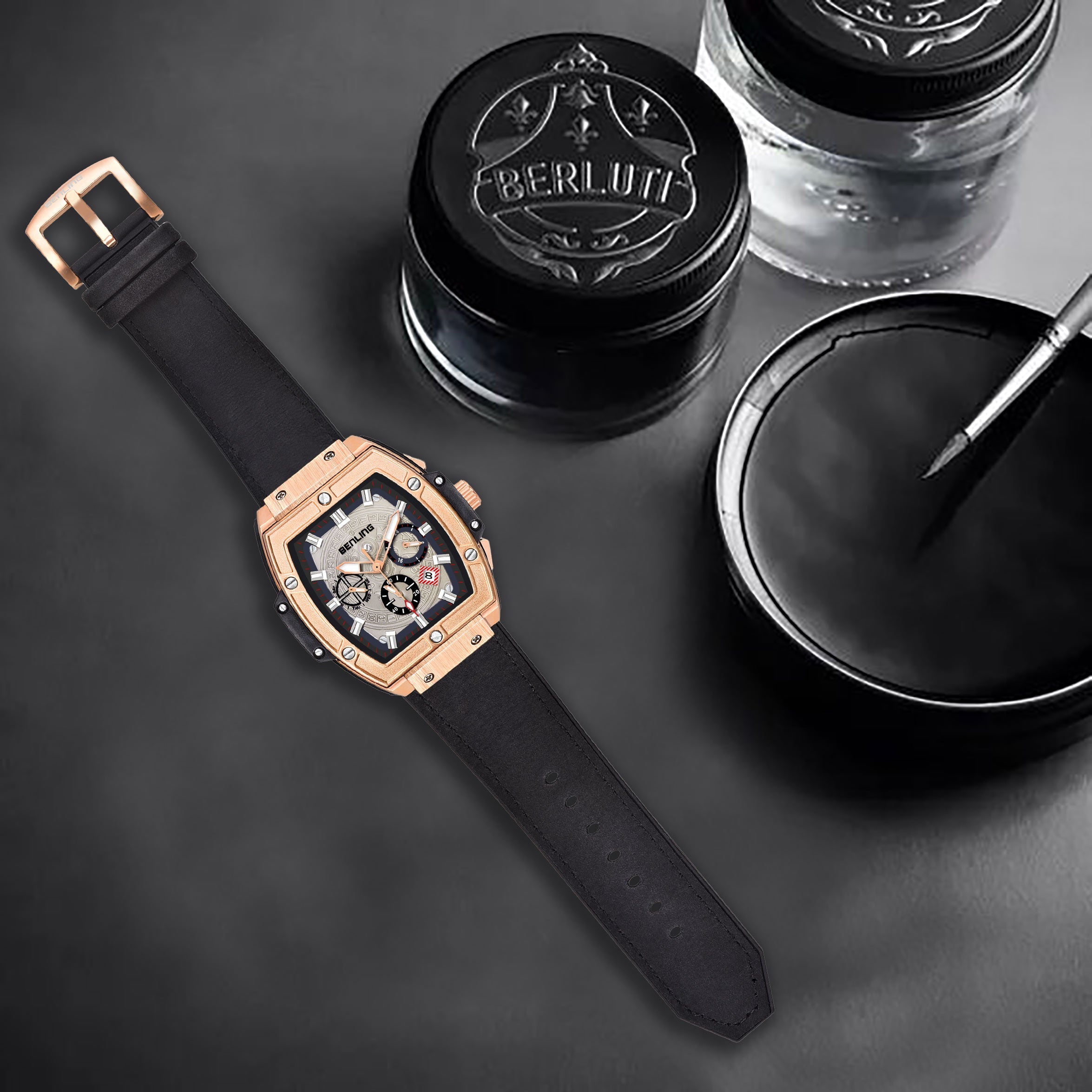 Big Bang Series : Square Chrono Steel Watch with Japanese Quartz Movement & Date Display