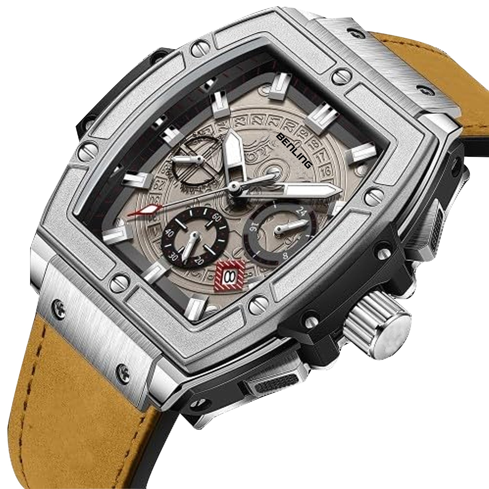 Big Bang Series : Square Chrono Steel Watch with Japanese Quartz Movement & Date Display