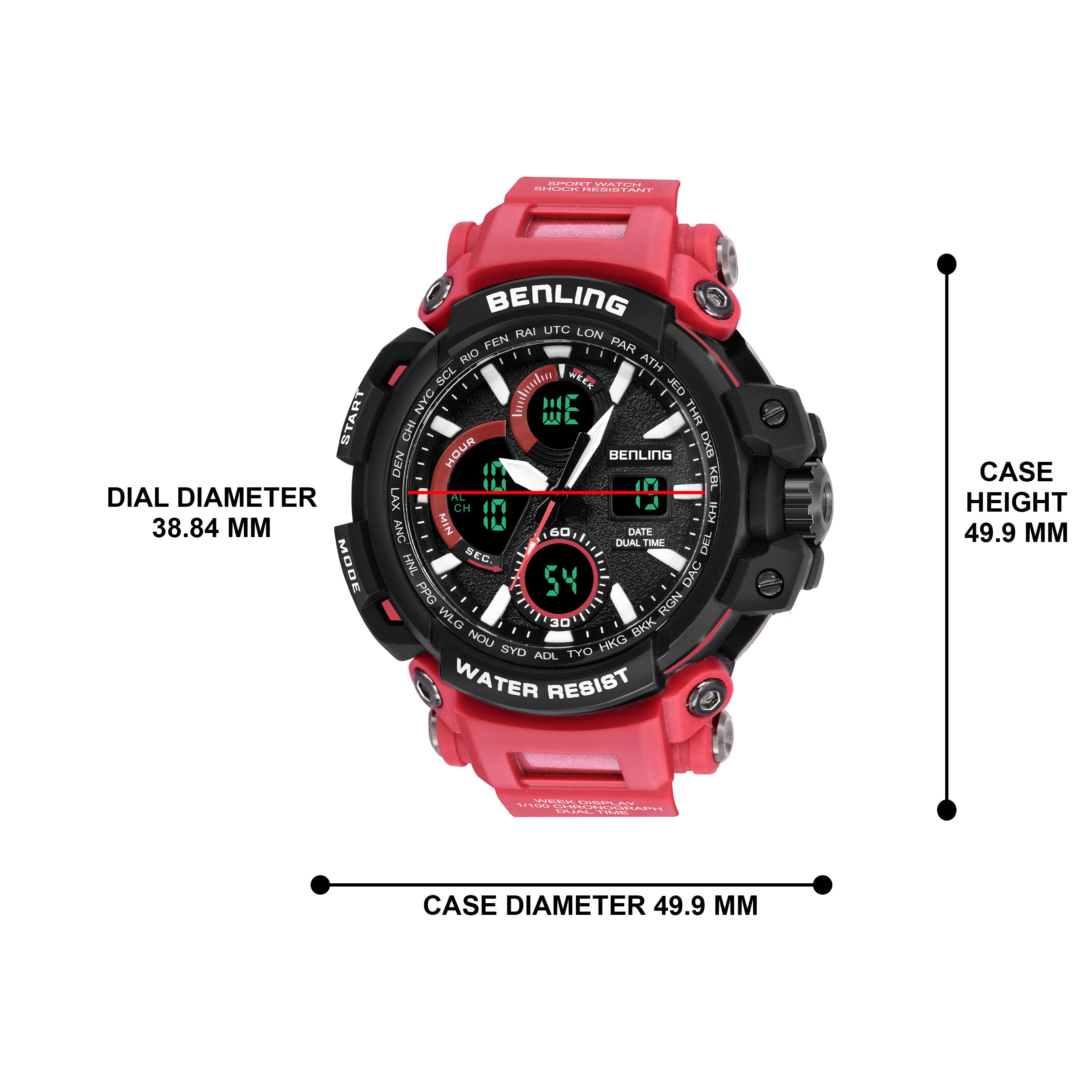 Benling Stylish and Functional Analog Digital Watch with EL Backlight – SKBLANDG-6001