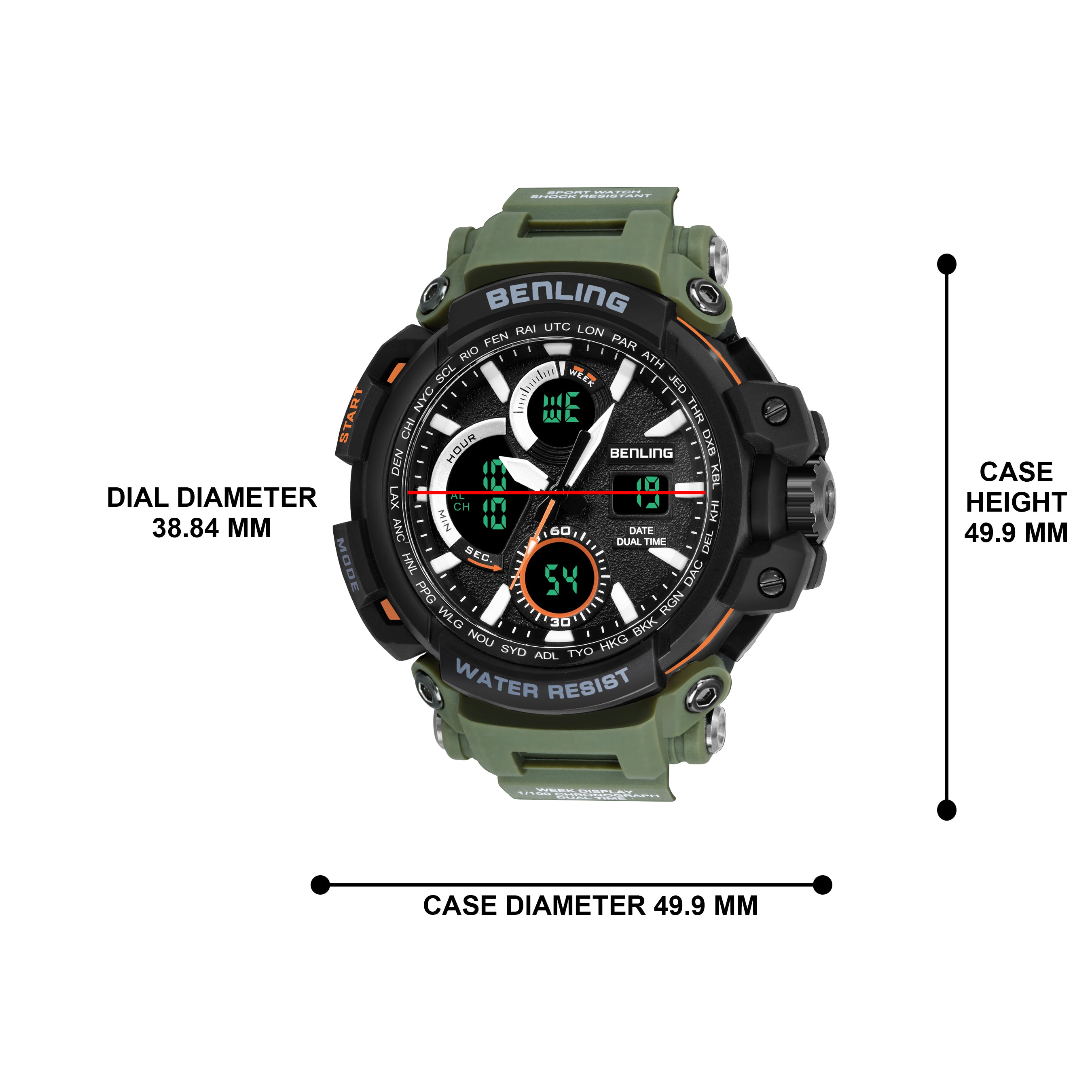 Benling Stylish and Functional Analog Digital Watch with EL Backlight – SKBLANDG-6001