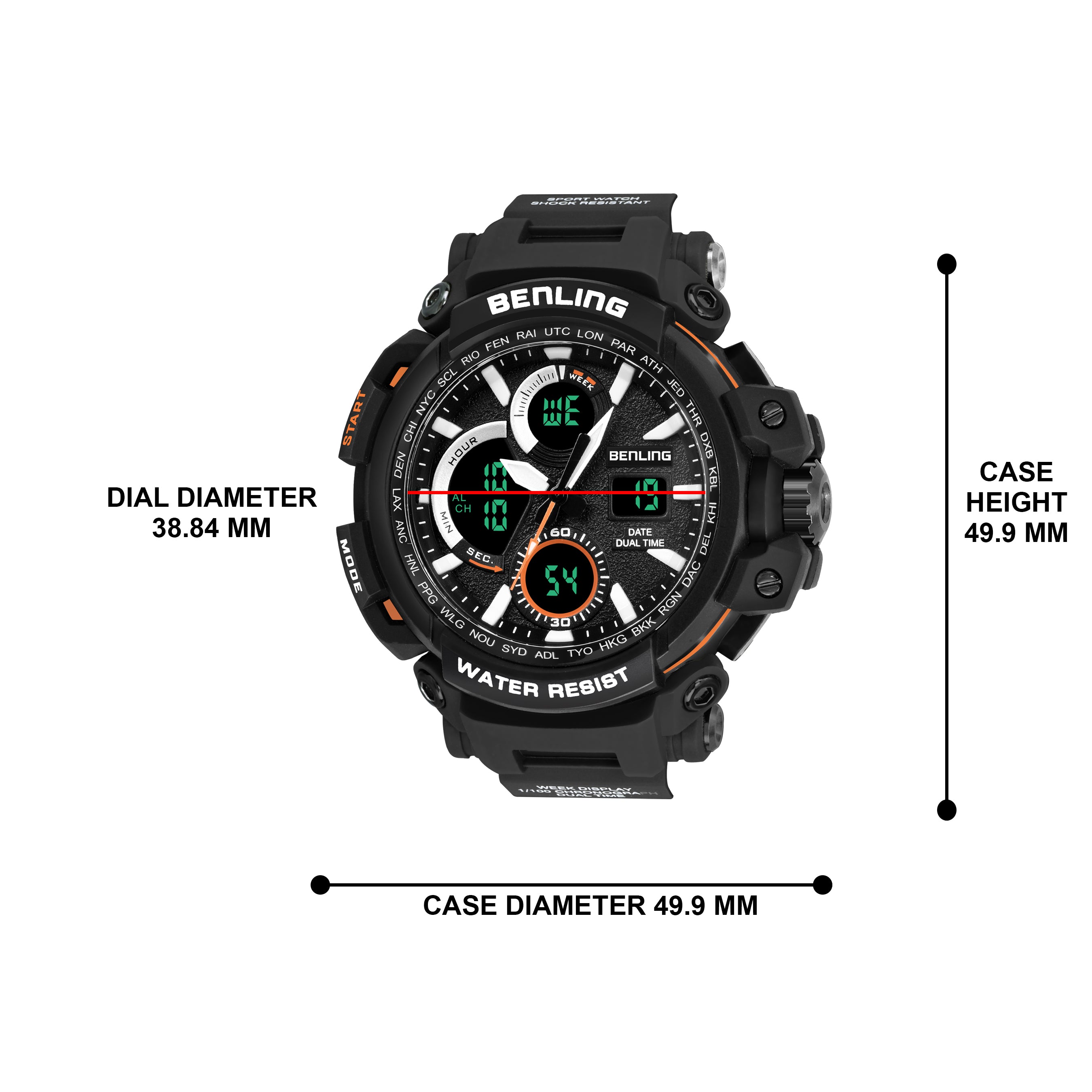 Benling Stylish and Functional Analog Digital Watch with EL Backlight – SKBLANDG-6001