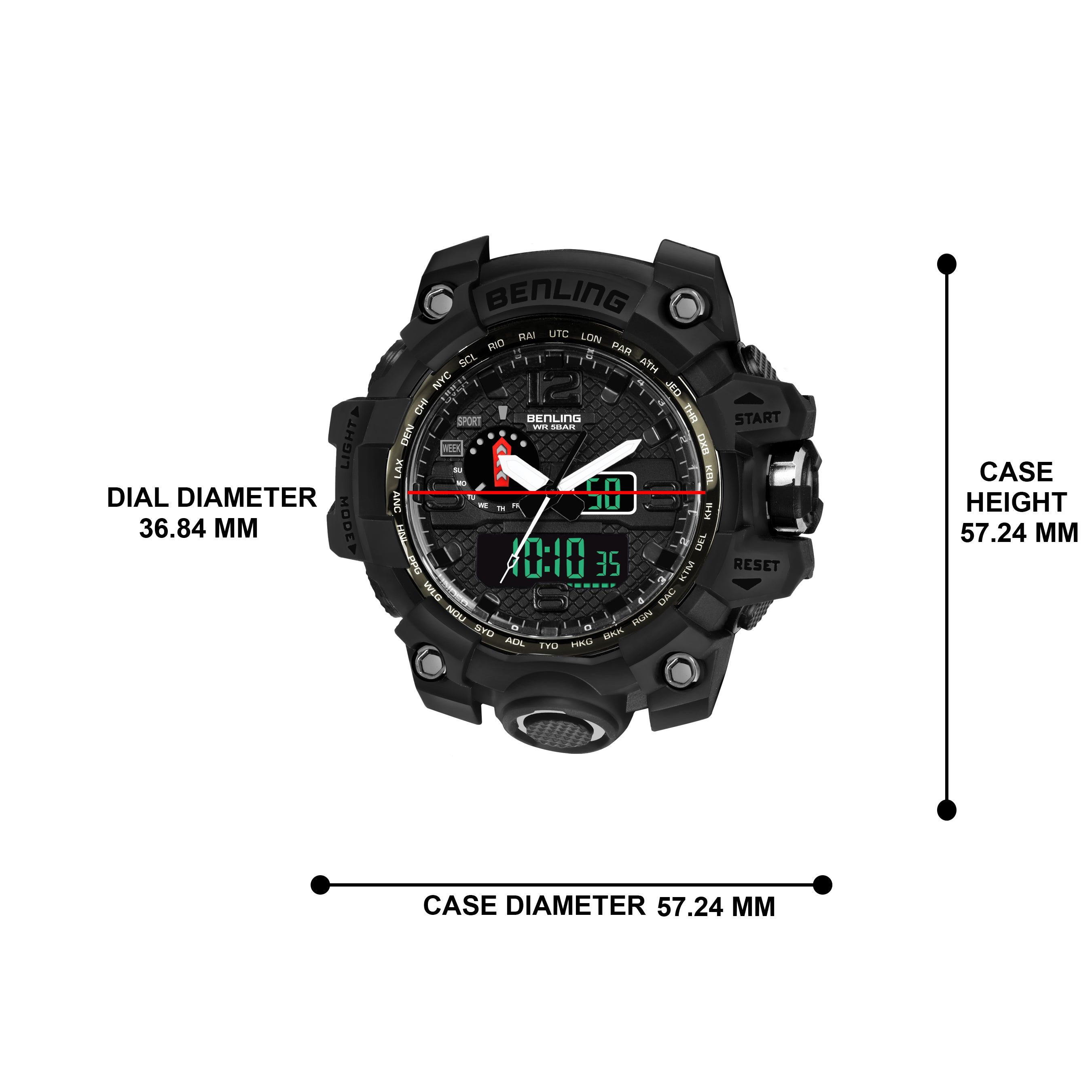 Benling EL Backlight Analog Digital Watch-SKBLANDG-6002