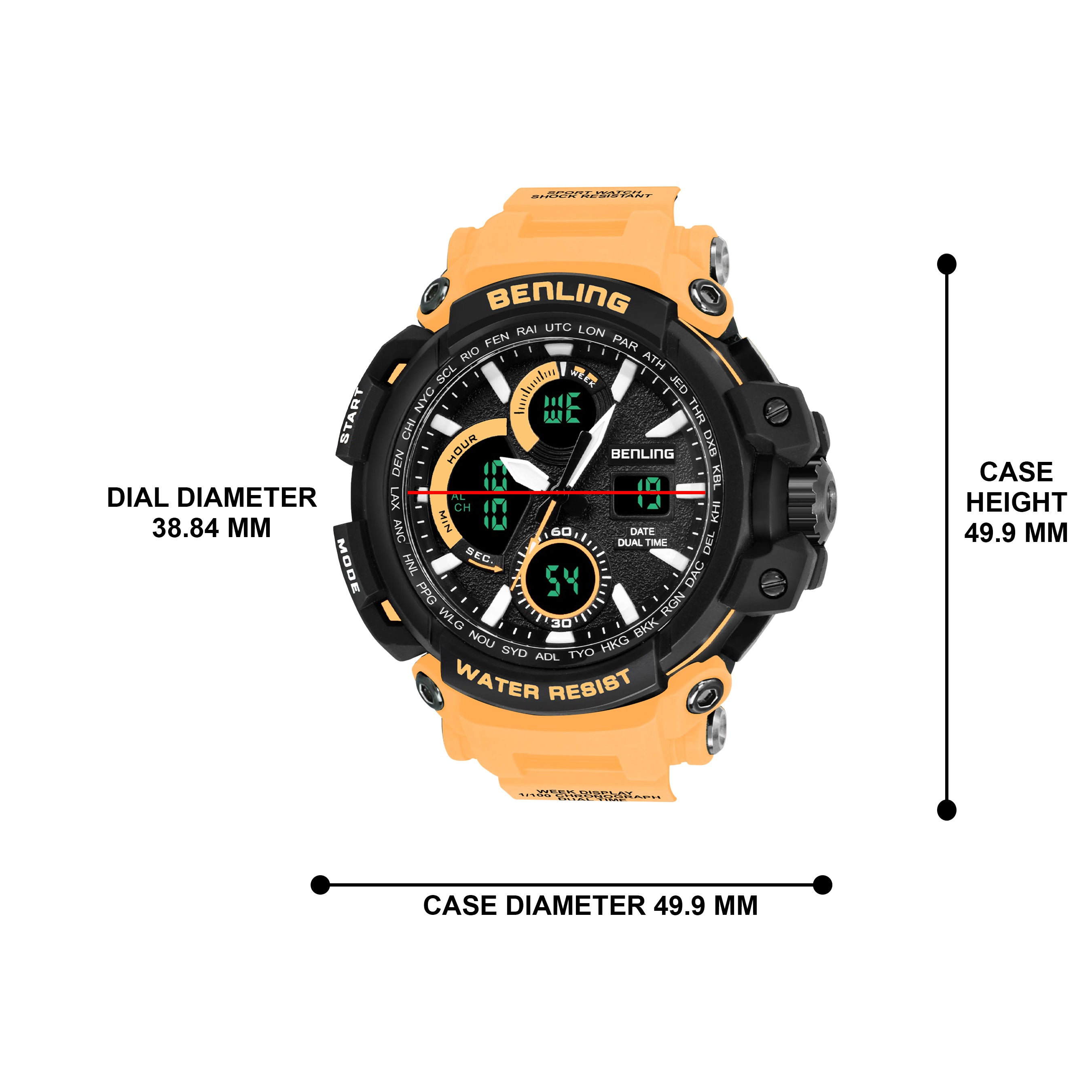 Benling Stylish and Functional Analog Digital Watch with EL Backlight – SKBLANDG-6001