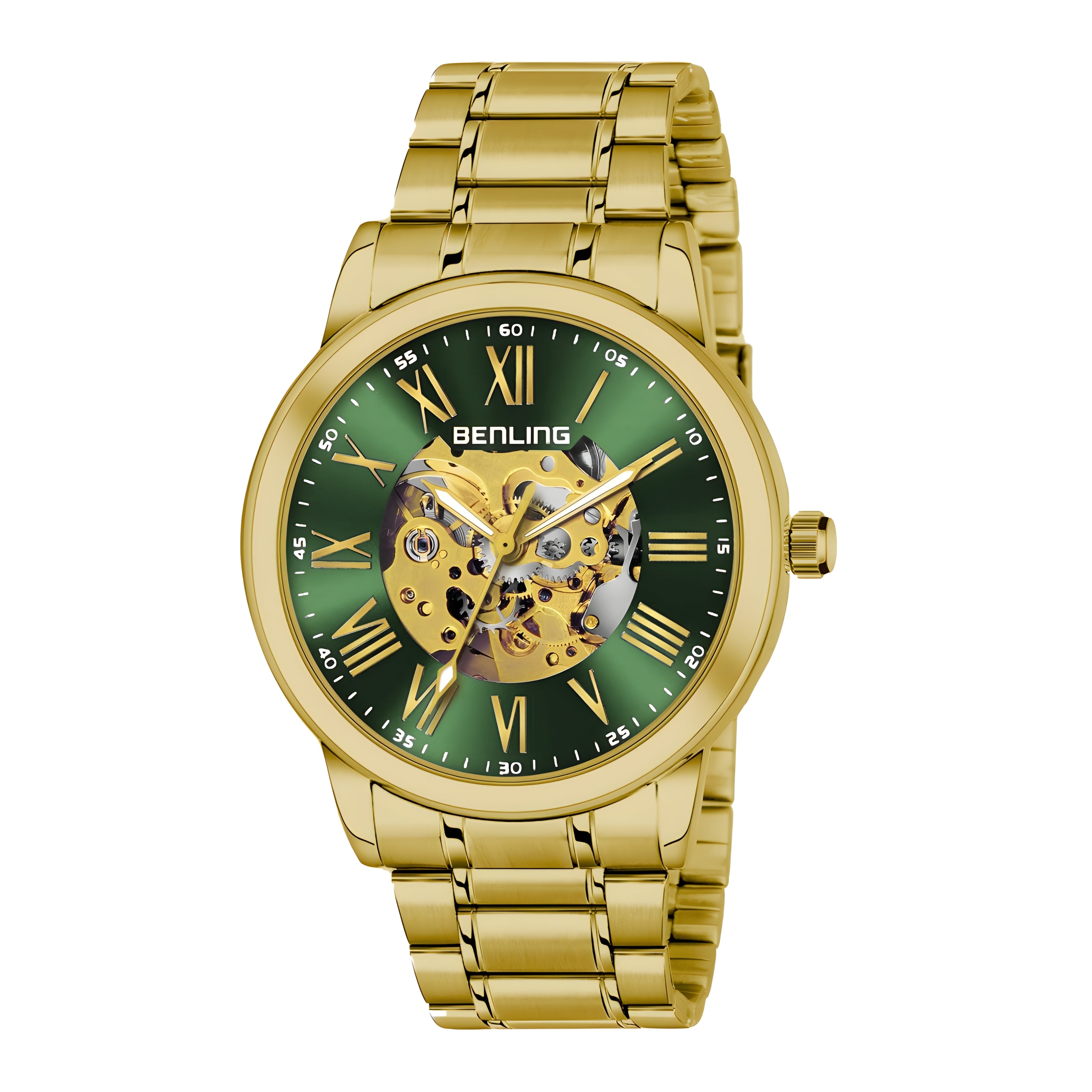 Benling Automatic Skeleton Mechanical Watch for Men | Self-Winding Movement | Leather & Stainless Steel Strap | Open Gear Dial | Luxury Casual & Formal Wear