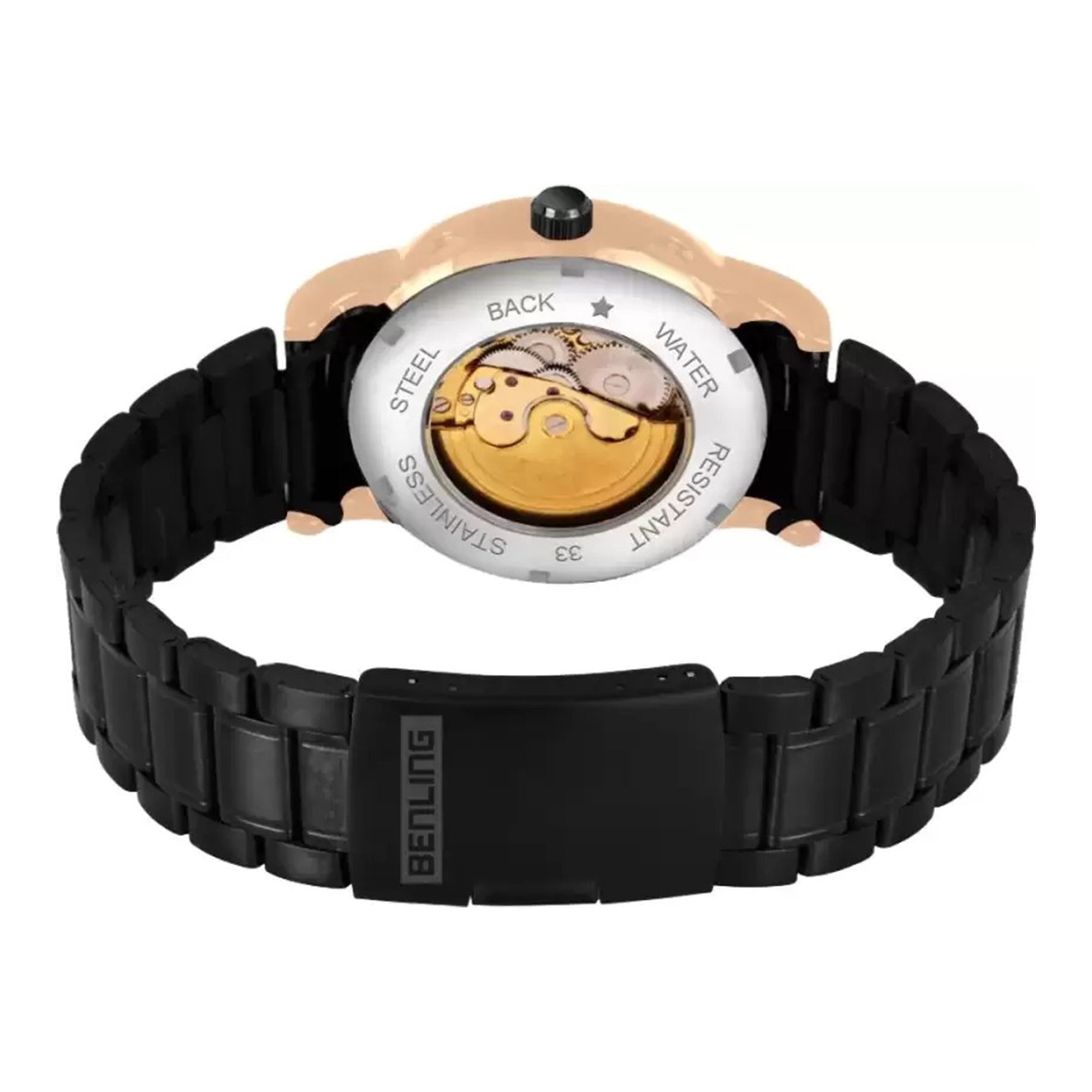 Benling Automatic Skeleton Mechanical Watch for Men | Self-Winding Movement | Leather & Stainless Steel Strap | Open Gear Dial | Luxury Casual & Formal Wear