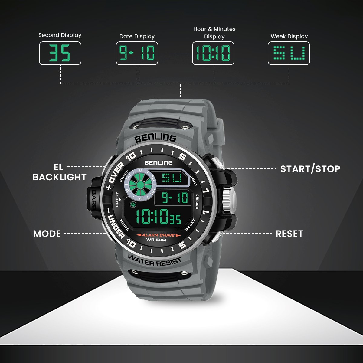 All Day Wearable Digital Watch for men with Stopwatch | Calendar | Alarm | 6057