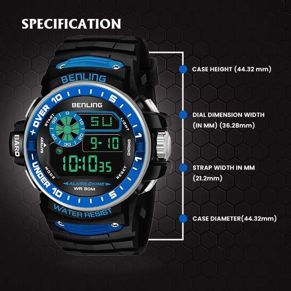 All Day Wearable Digital Watch with Stopwatch | Calendar | Alarm | 6057 - Benling