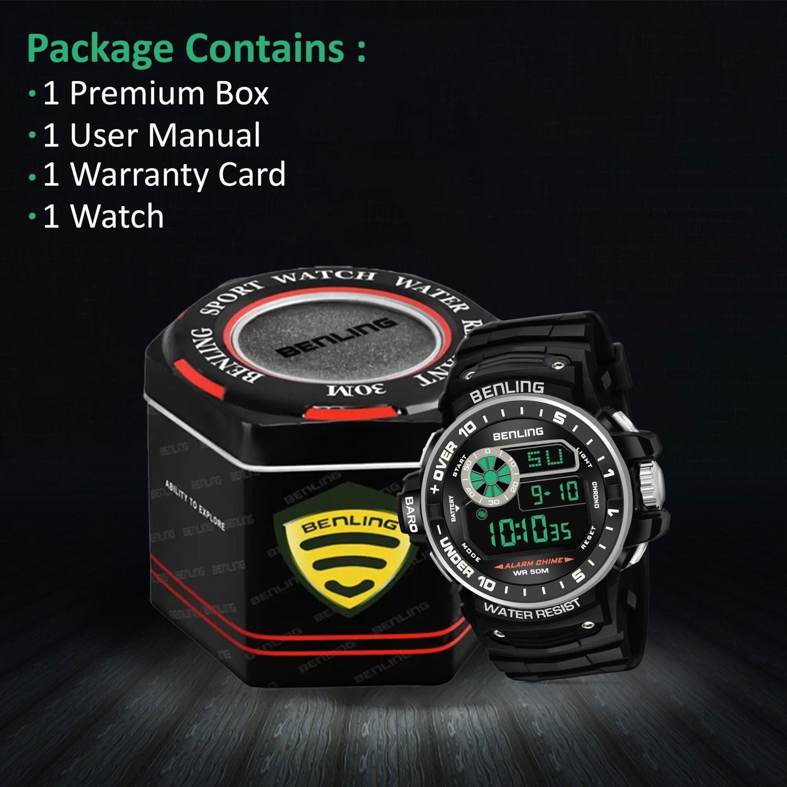 All Day Wearable Digital Watch with Stopwatch | Calendar | Alarm | 6057 - Benling