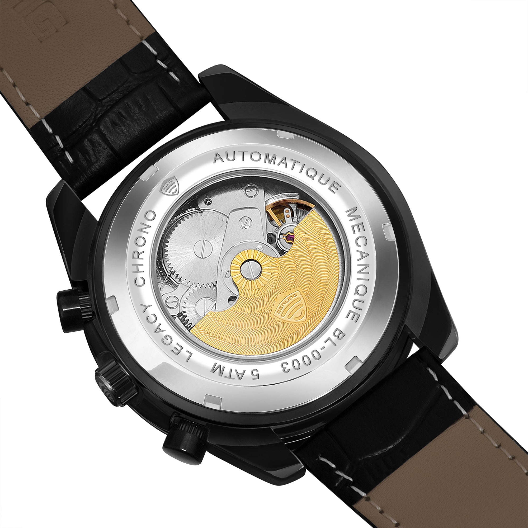 Benling Legacy Chrono Automatic Watch for Men with Interchangeable Leather Strap & Stainless Steel Chain –  A Masterpiece of Mechanical Precision