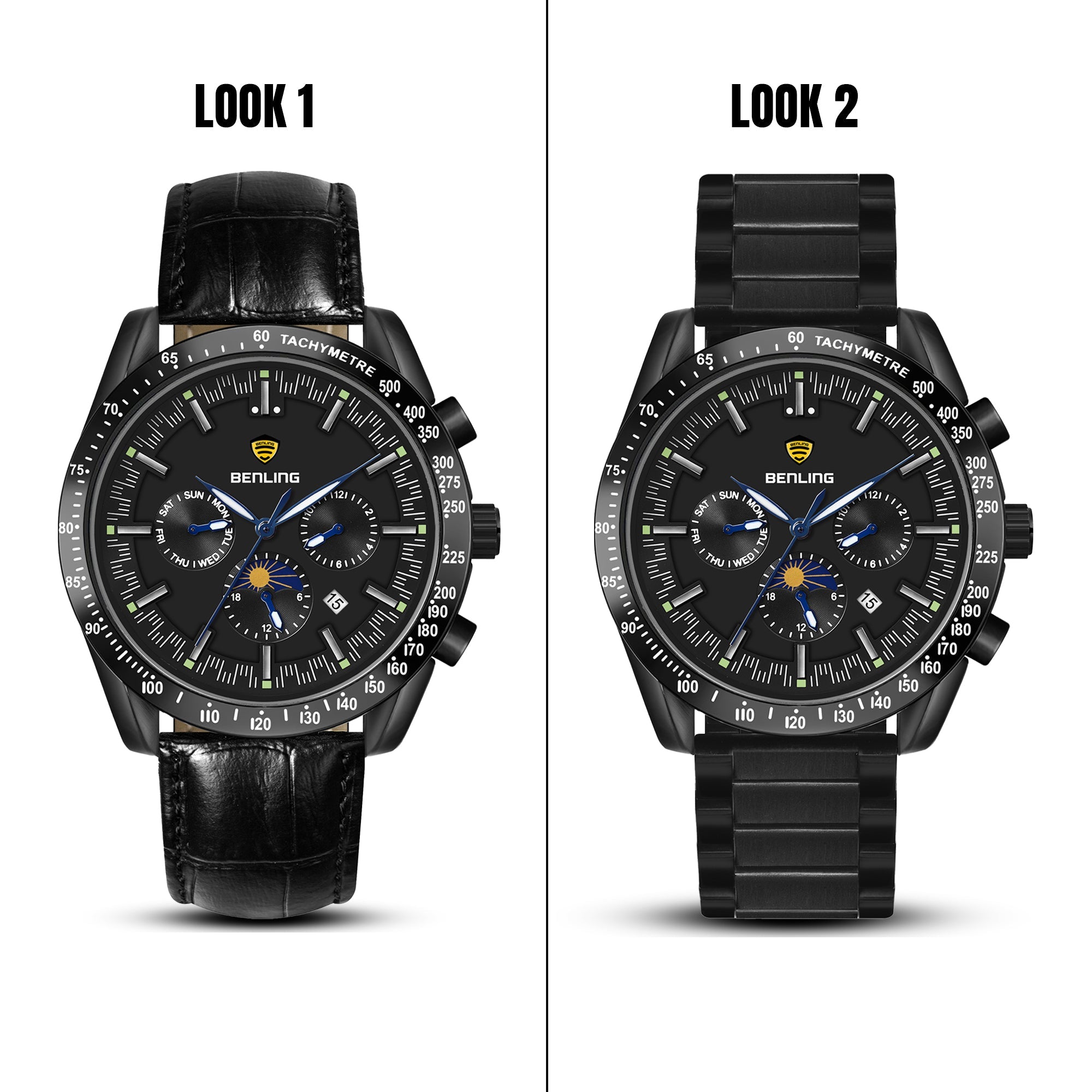 Benling Legacy Chrono Automatic Watch for Men with Interchangeable Leather Strap & Stainless Steel Chain –  A Masterpiece of Mechanical Precision
