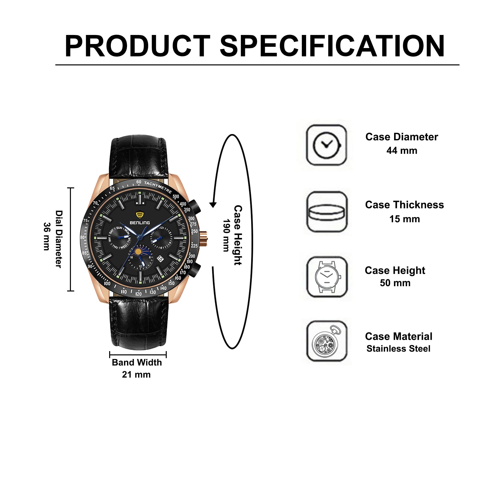 Benling Legacy Chrono Automatic Watch for Men with Premium Interchangeable Leather Strap – A Masterpiece of Mechanical Precision