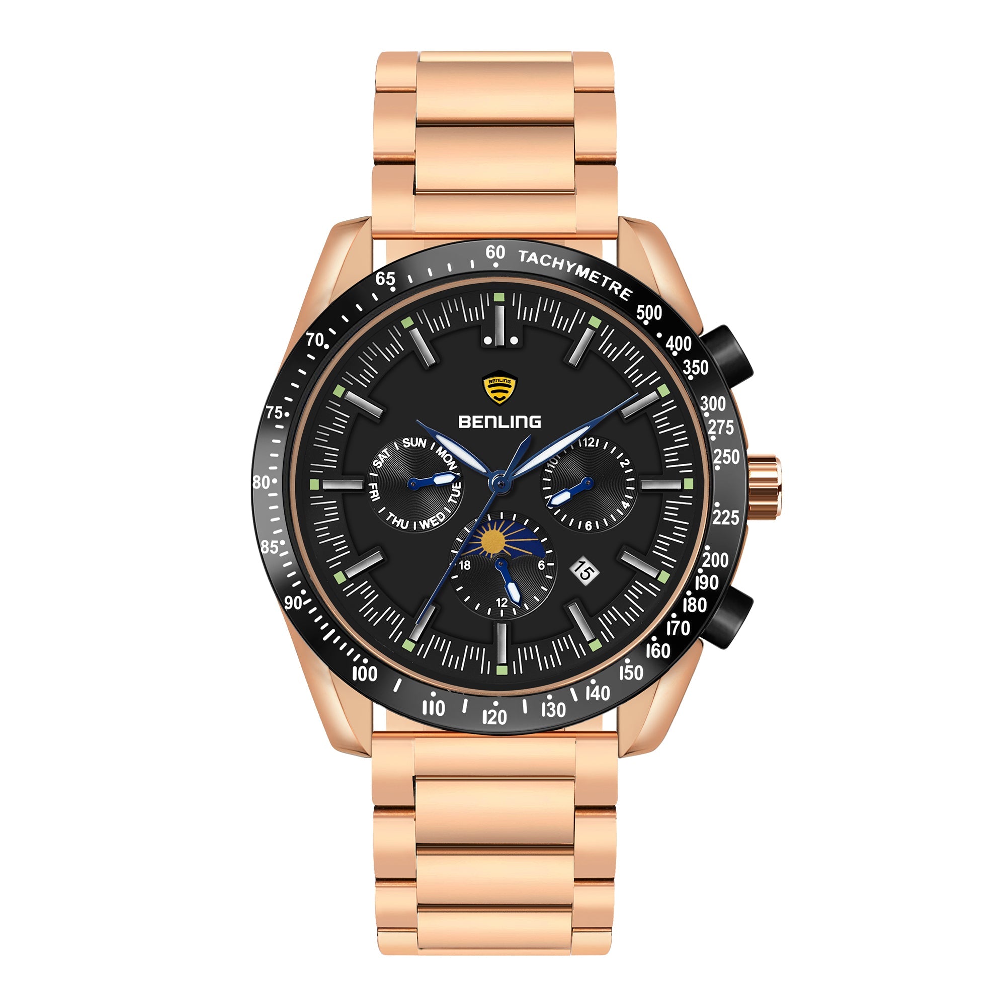 Benling Legacy Chrono Automatic Watch for Men with Interchangeable Leather Strap & Stainless Steel Chain –  A Masterpiece of Mechanical Precision