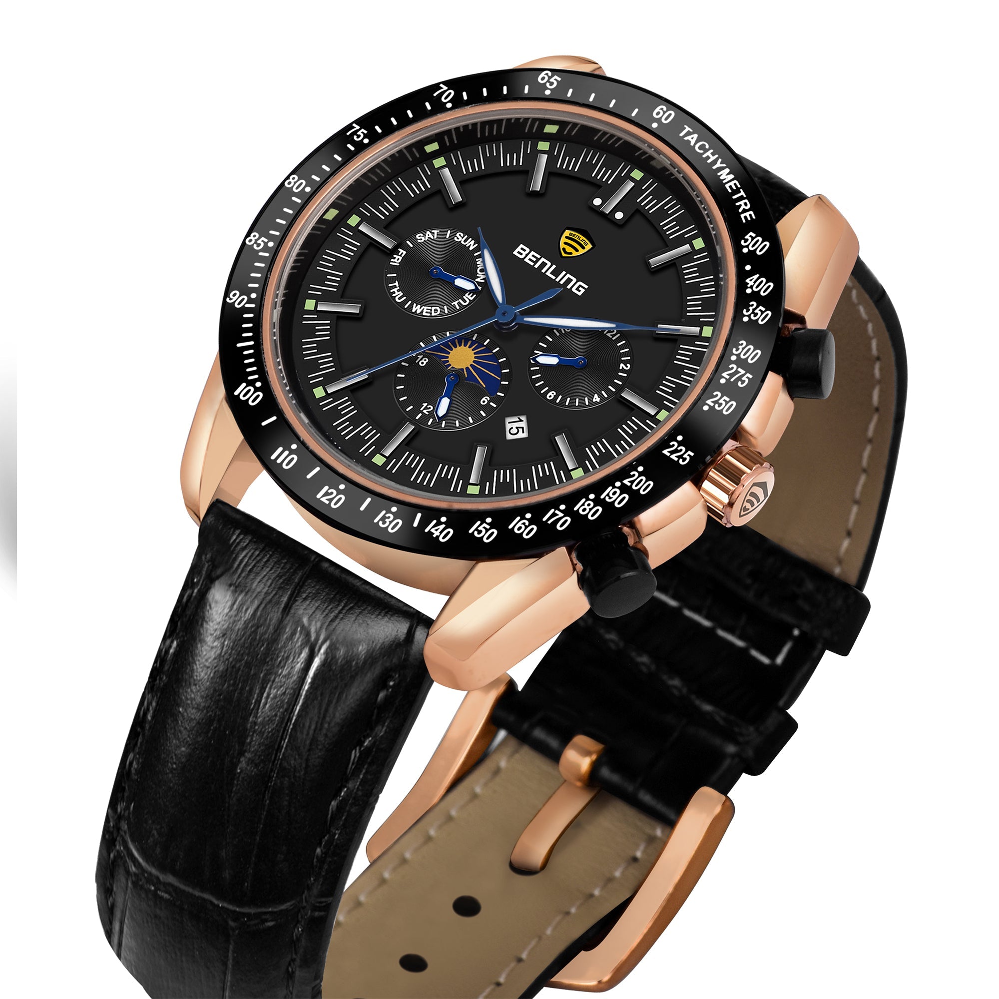 Benling Legacy Chrono Automatic Watch for Men with Interchangeable Leather Strap & Stainless Steel Chain –  A Masterpiece of Mechanical Precision