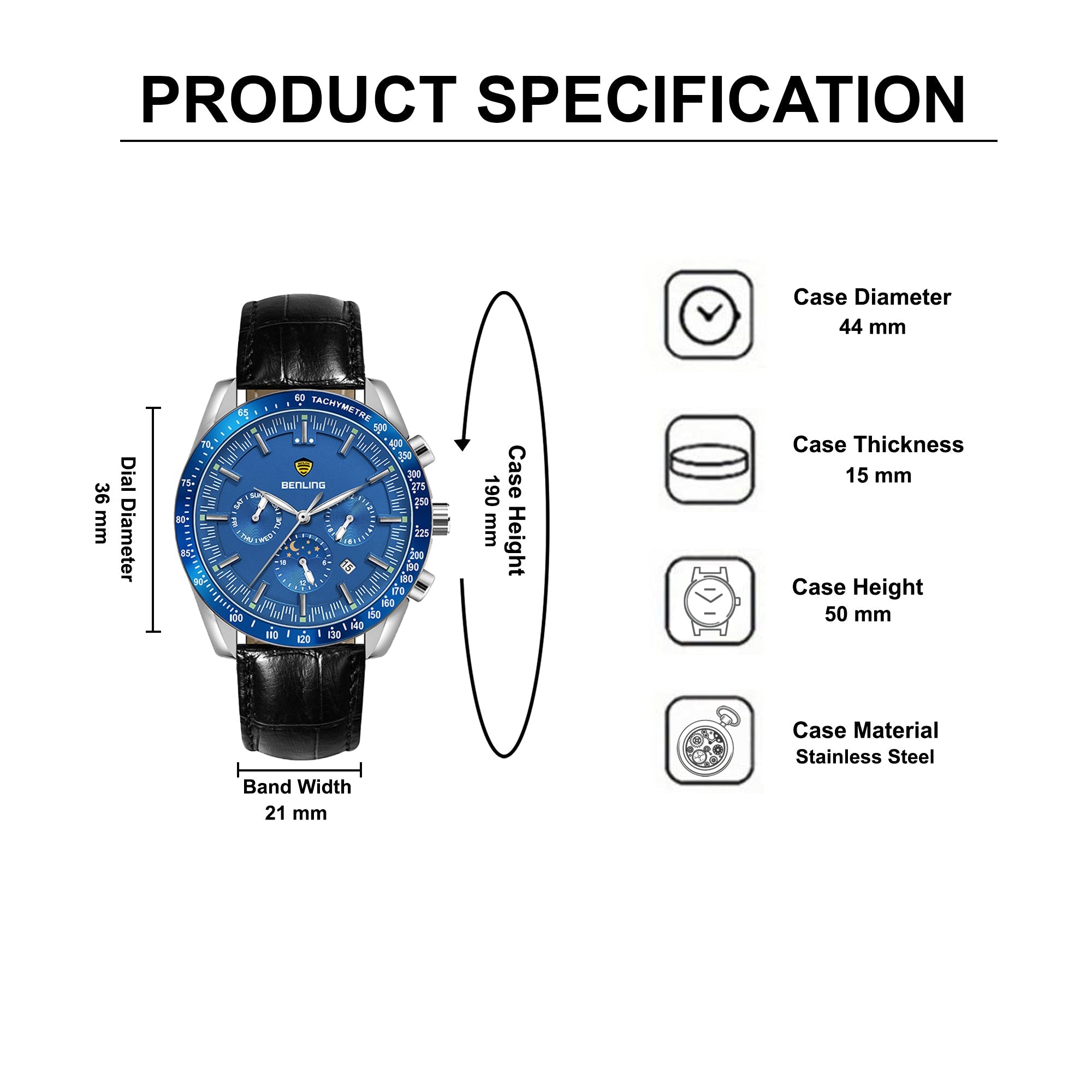 Benling Legacy Chrono Automatic Watch for Men with Premium Interchangeable Leather Strap – A Masterpiece of Mechanical Precision