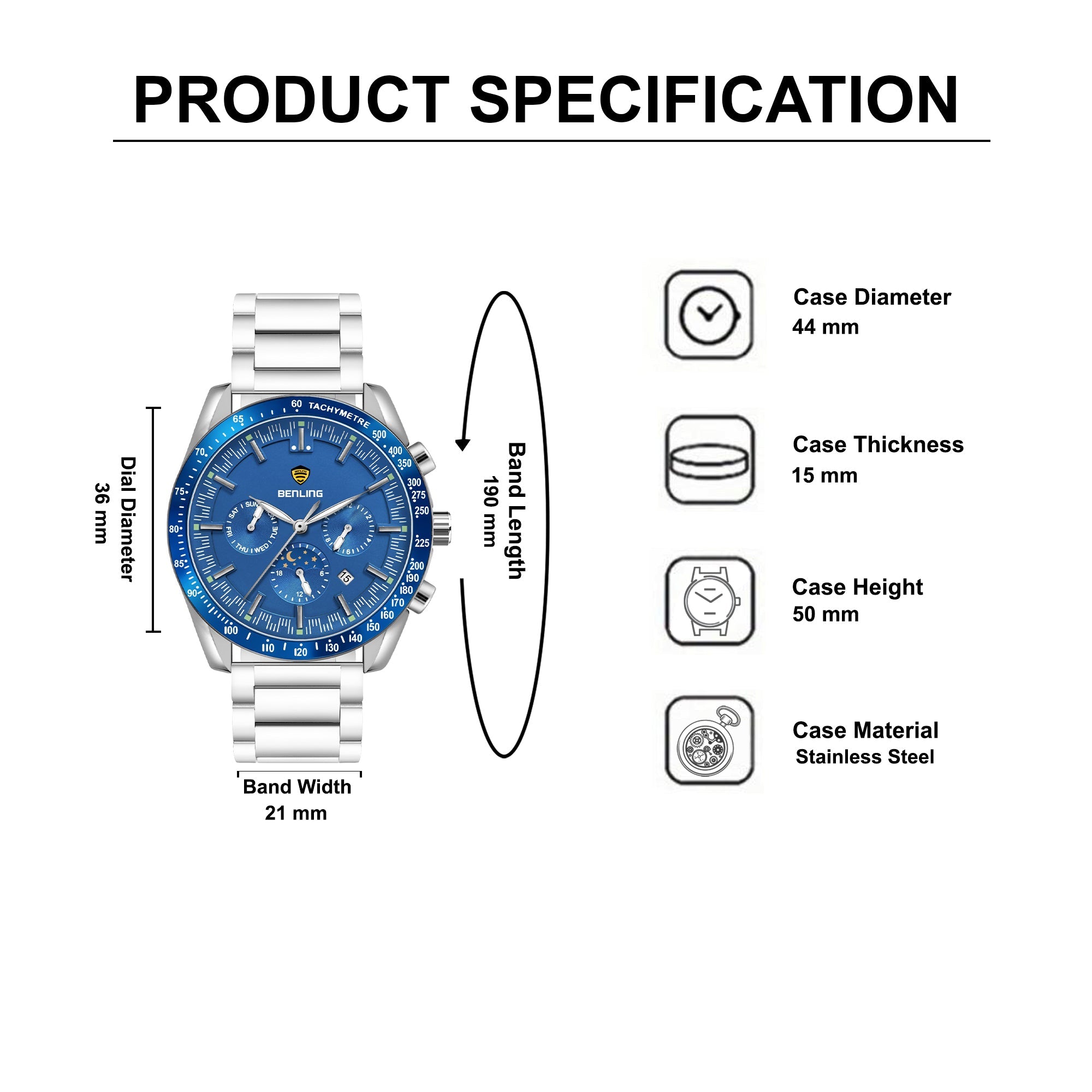 Benling Legacy Chrono Automatic Watch for Men Analog Watch - For Men |with Stainless Steel Chain – A Masterpiece of Mechanical Precision