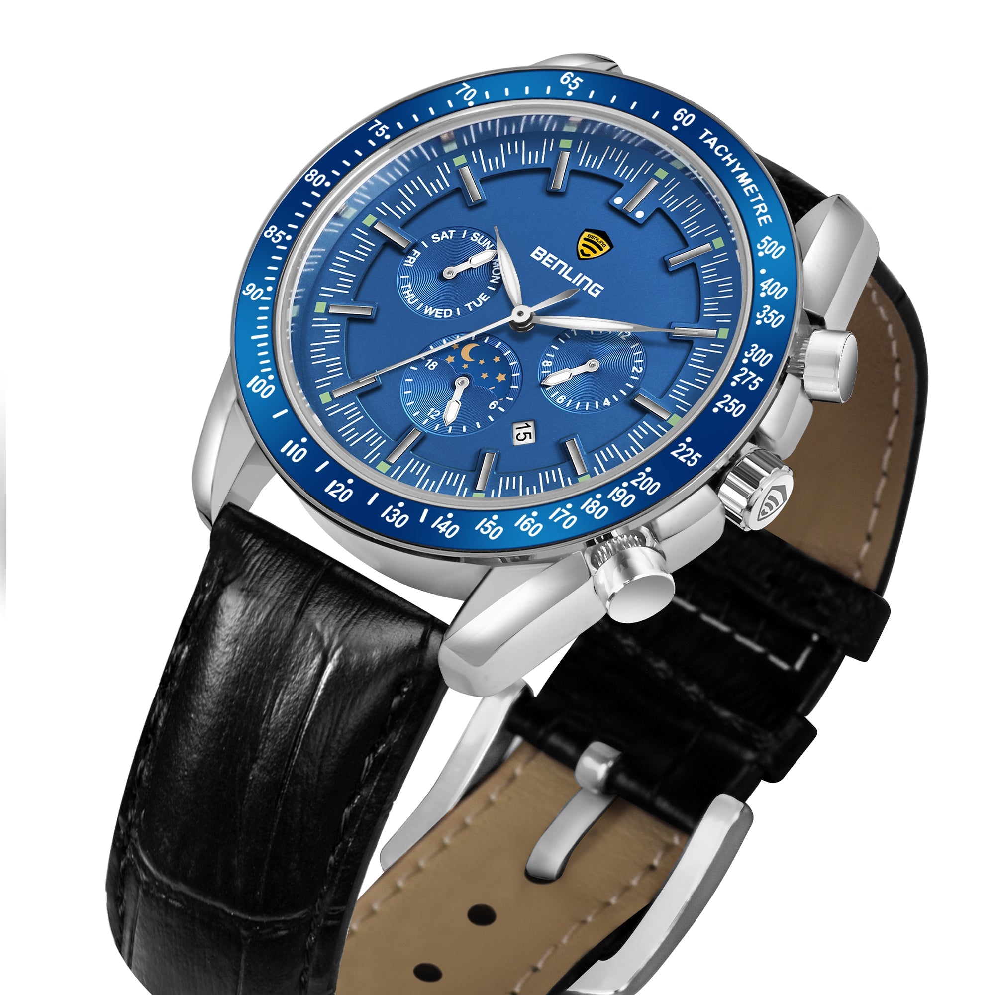 Benling Legacy Chrono Automatic Watch for Men with Interchangeable Leather Strap & Stainless Steel Chain –  A Masterpiece of Mechanical Precision