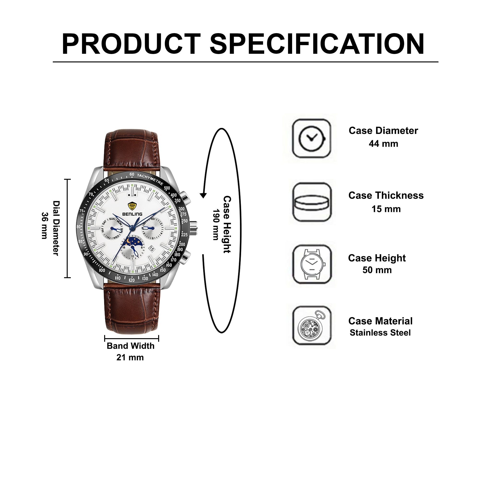 Benling Legacy Chrono Automatic Watch for Men with Premium Interchangeable Leather Strap – A Masterpiece of Mechanical Precision