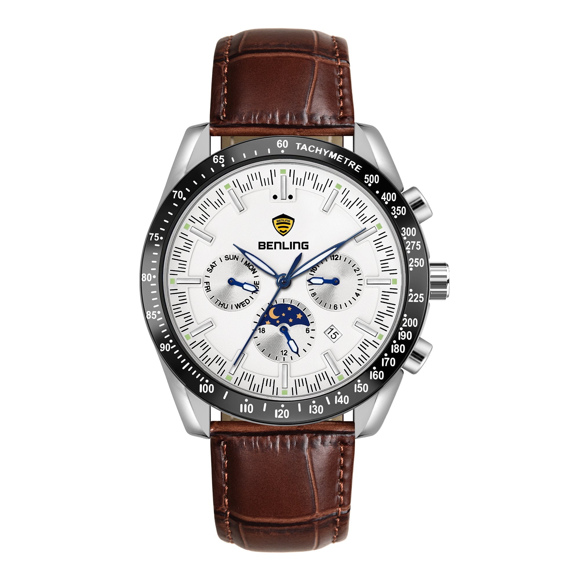 Benling Legacy Chrono Automatic Watch for Men with Interchangeable Leather Strap & Stainless Steel Chain –  A Masterpiece of Mechanical Precision