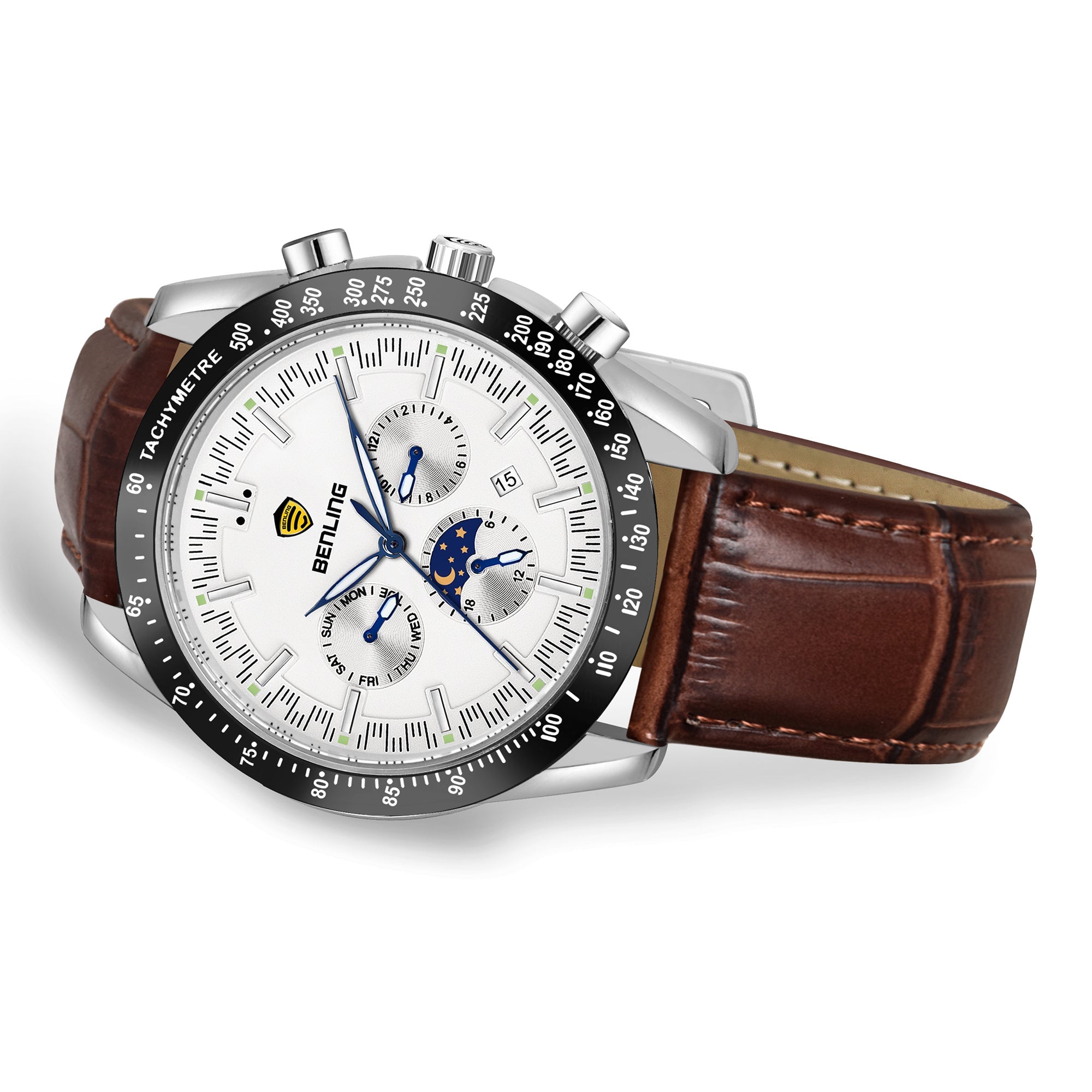 Benling Legacy Chrono Automatic Watch for Men with Interchangeable Leather Strap & Stainless Steel Chain –  A Masterpiece of Mechanical Precision