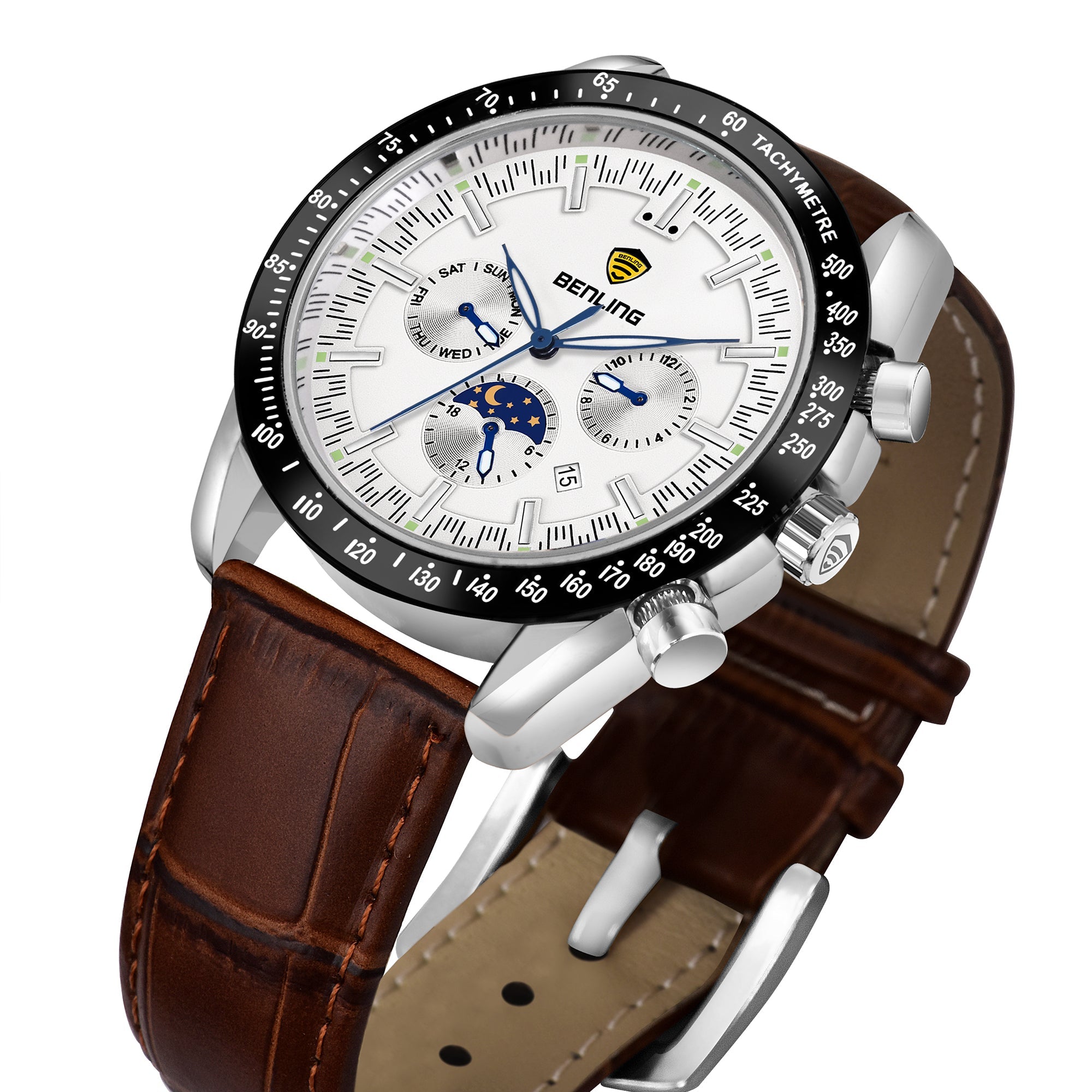 Benling Legacy Chrono Automatic Watch for Men with Interchangeable Leather Strap & Stainless Steel Chain –  A Masterpiece of Mechanical Precision
