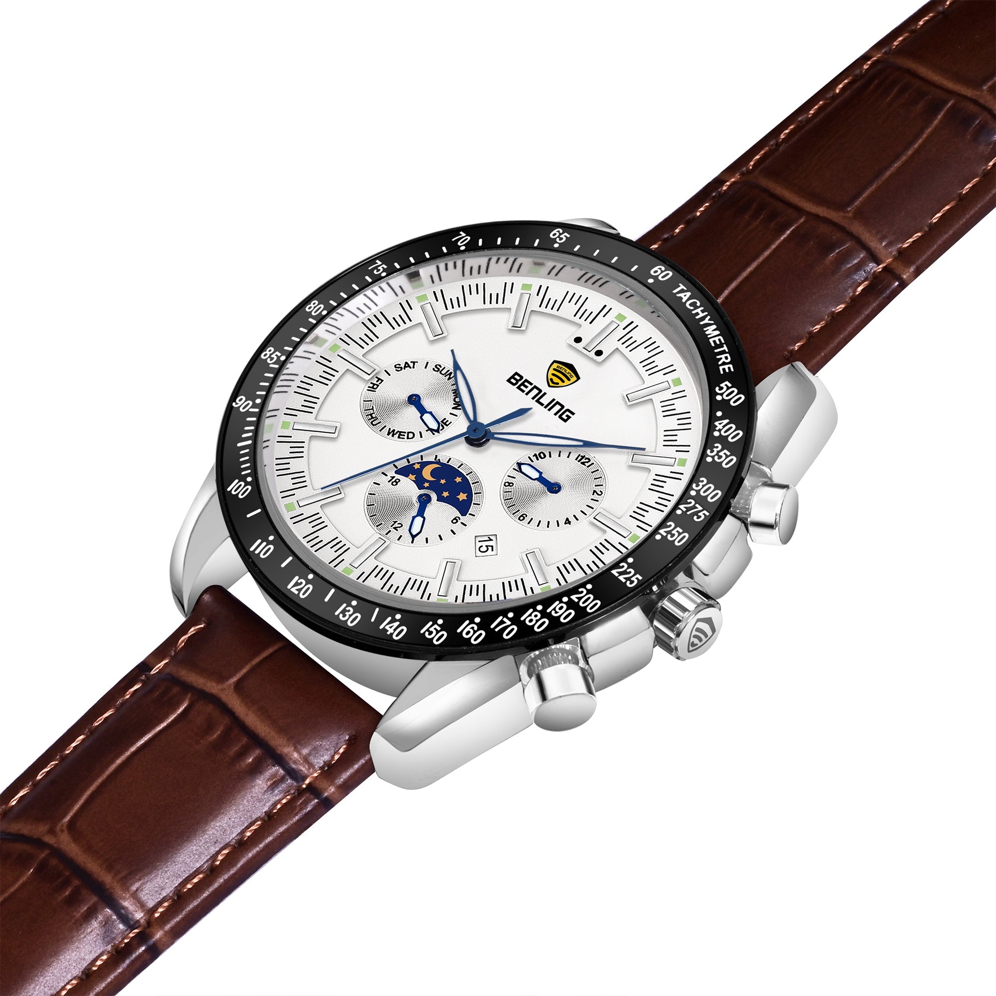Benling Legacy Chrono Automatic Watch for Men with Interchangeable Leather Strap & Stainless Steel Chain –  A Masterpiece of Mechanical Precision