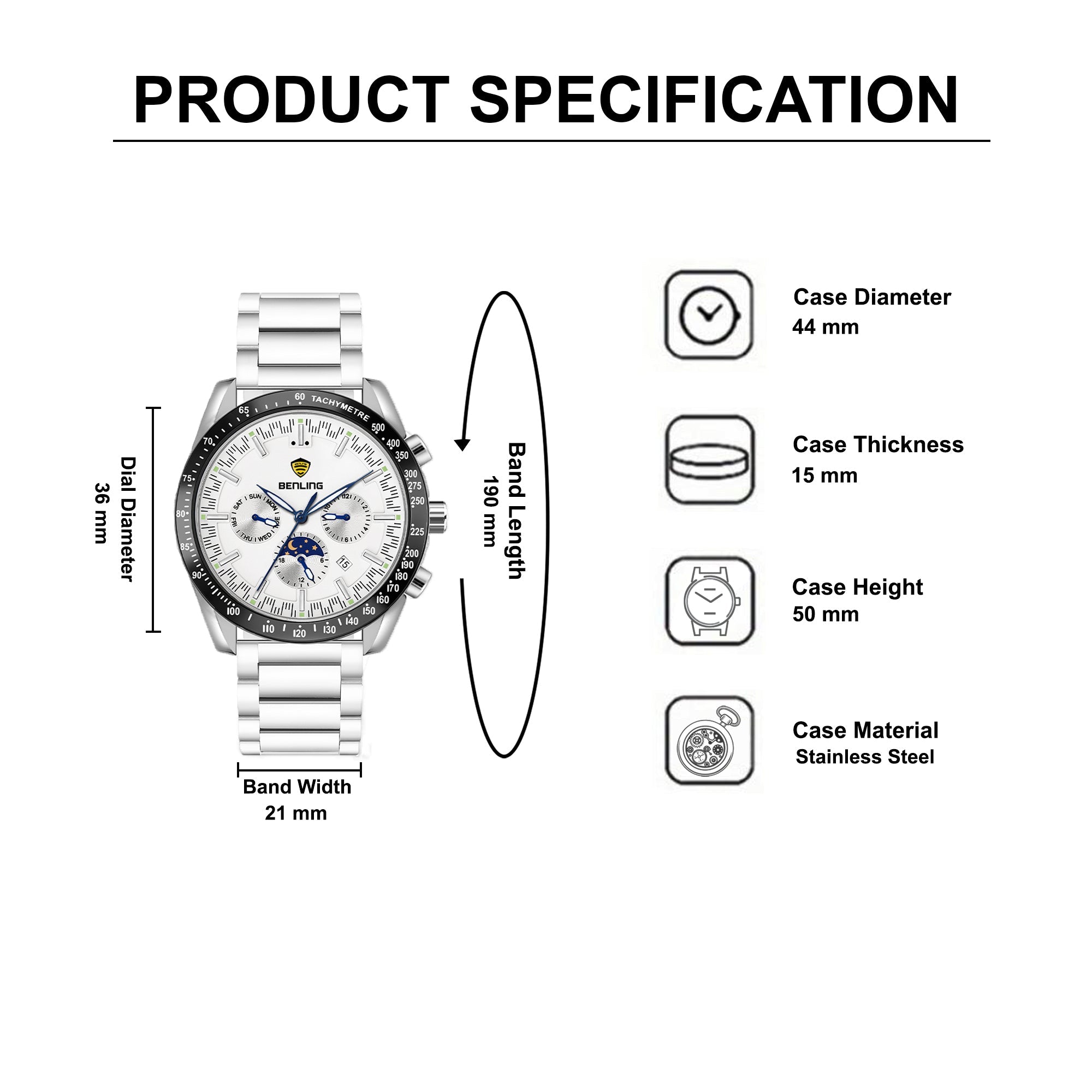 Benling Legacy Chrono Automatic Watch for Men Analog Watch - For Men |with Stainless Steel Chain – A Masterpiece of Mechanical Precision