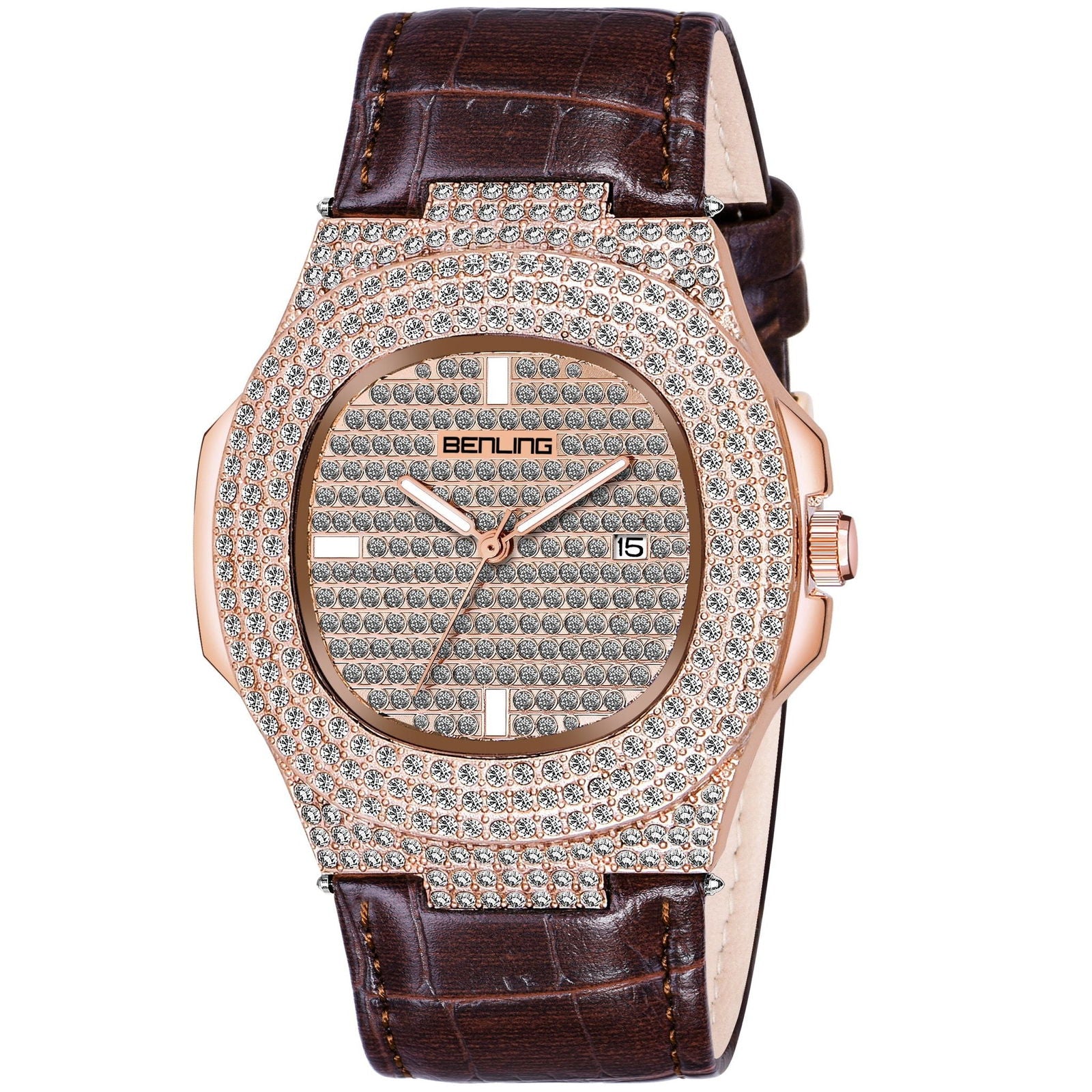 BENLING Analog Square Diamond Studded Unisex Watch.