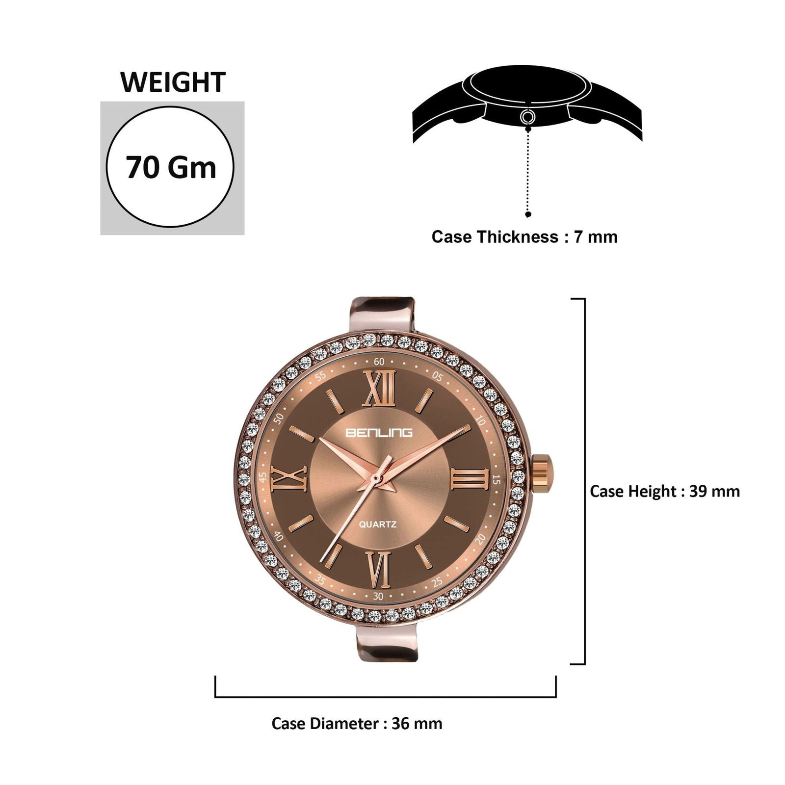 BENLING BL-1023 Long Lasting Plating Stainless Steel Analog Watch For Girls | Women