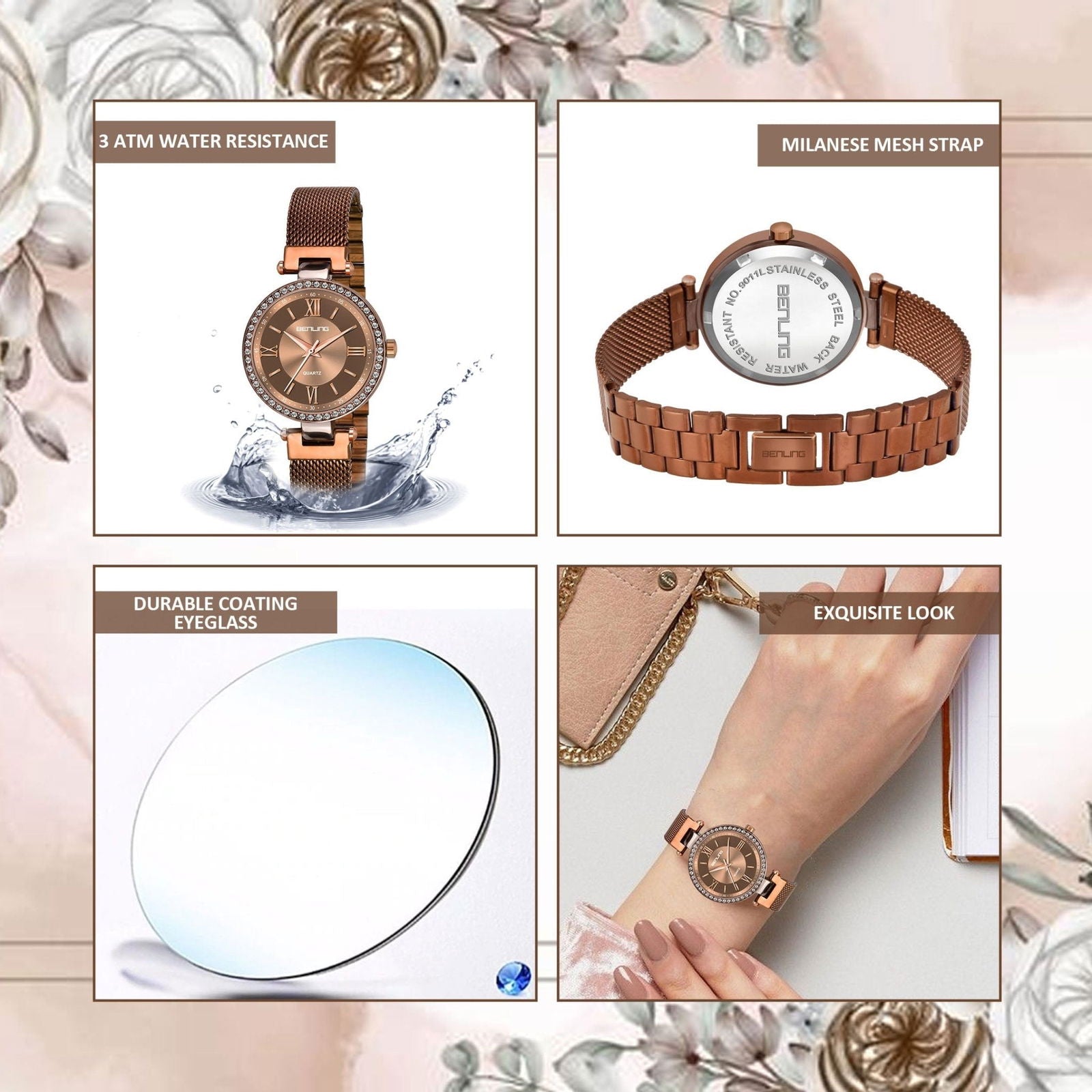 BENLING BL-1023 Long Lasting Plating Stainless Steel Analog Watch For Girls | Women