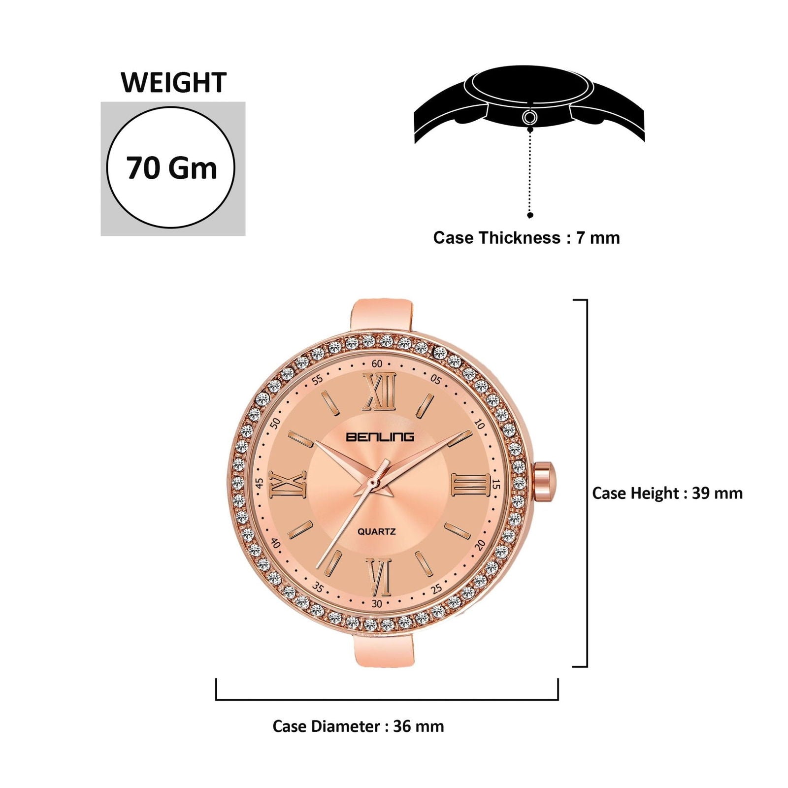 BENLING BL-1023 Long Lasting Plating Stainless Steel Analog Watch For Girls | Women