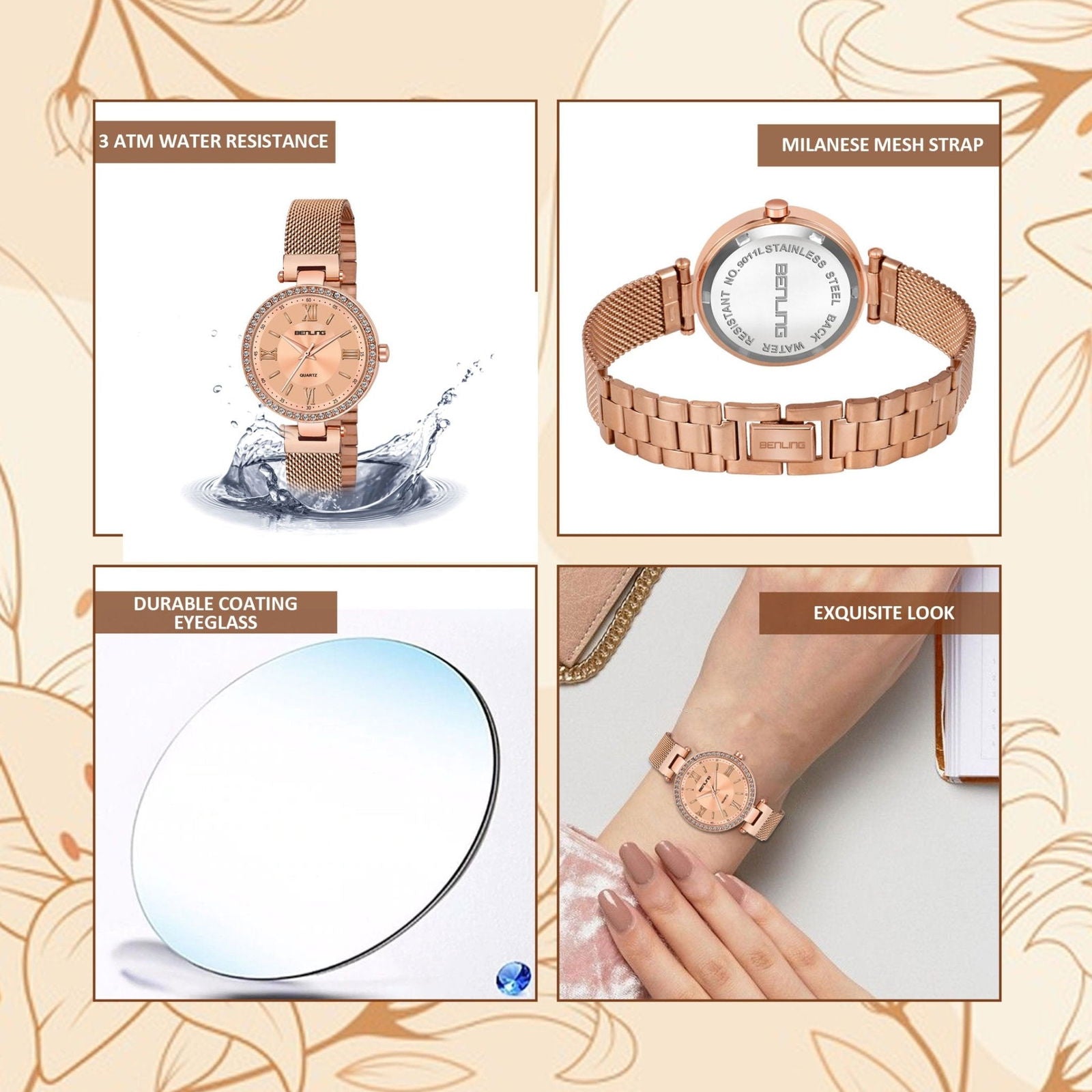 BENLING BL-1023 Long Lasting Plating Stainless Steel Analog Watch For Girls | Women