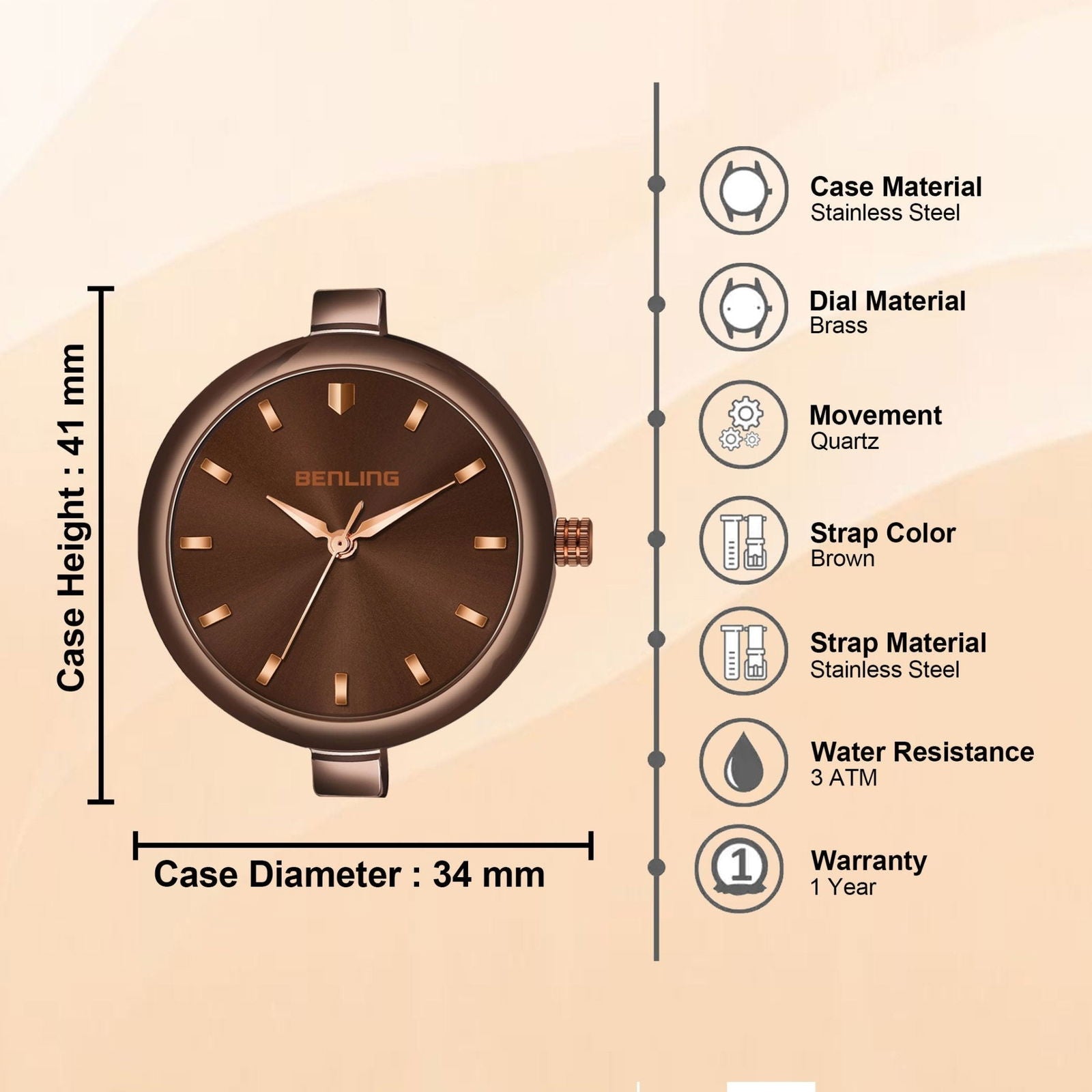 BENLING BL-1029 Basics Analog With Stainless Steel Chain Watch For Girls | Women