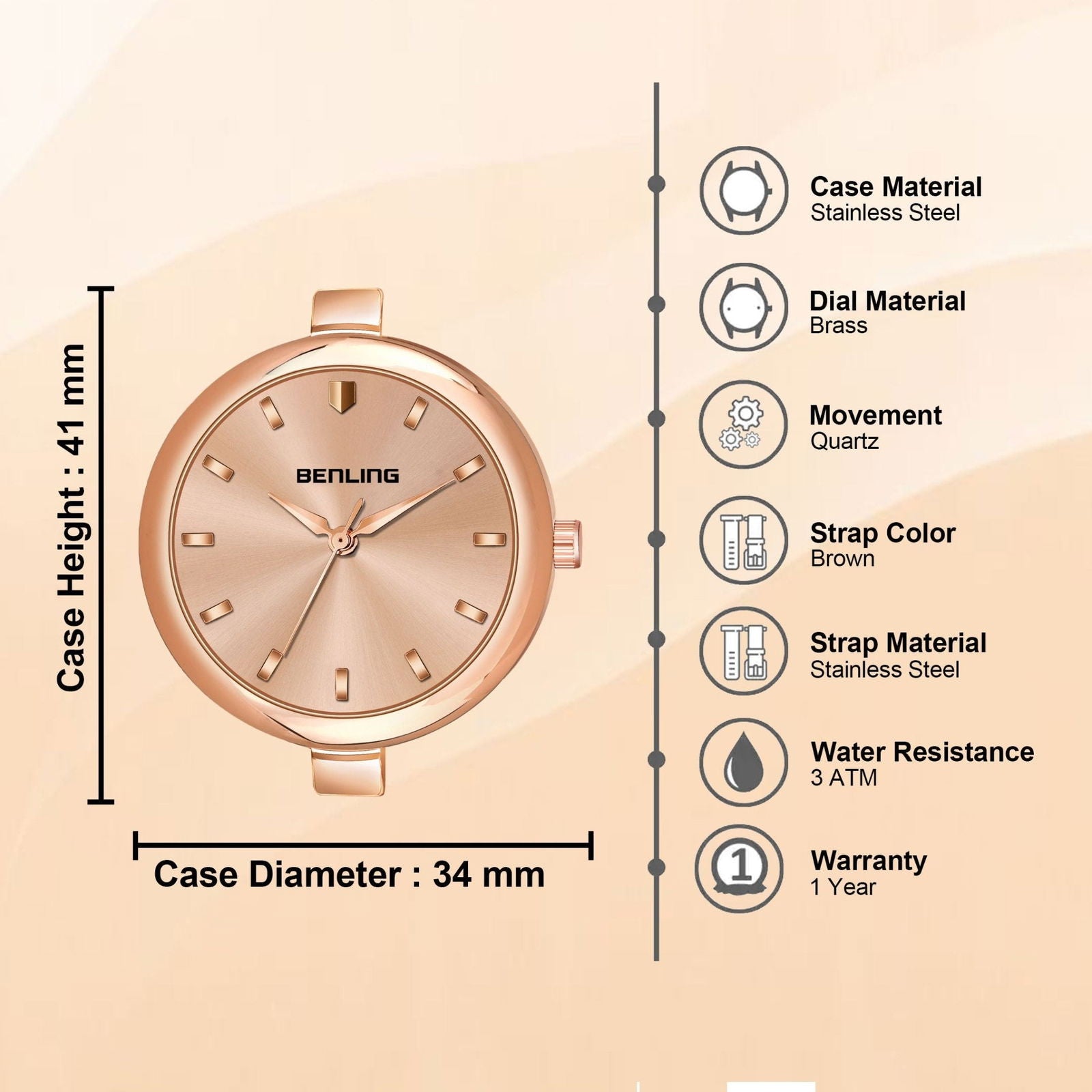 BENLING BL-1029 Basics Analog With Stainless Steel Chain Watch For Girls | Women