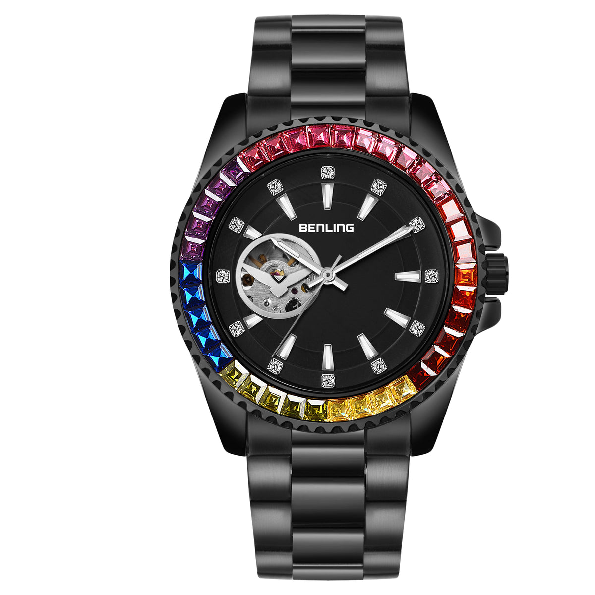 Benling Prism Royale – Rainbow Bezel Automatic with Open Heart Dial Benling
