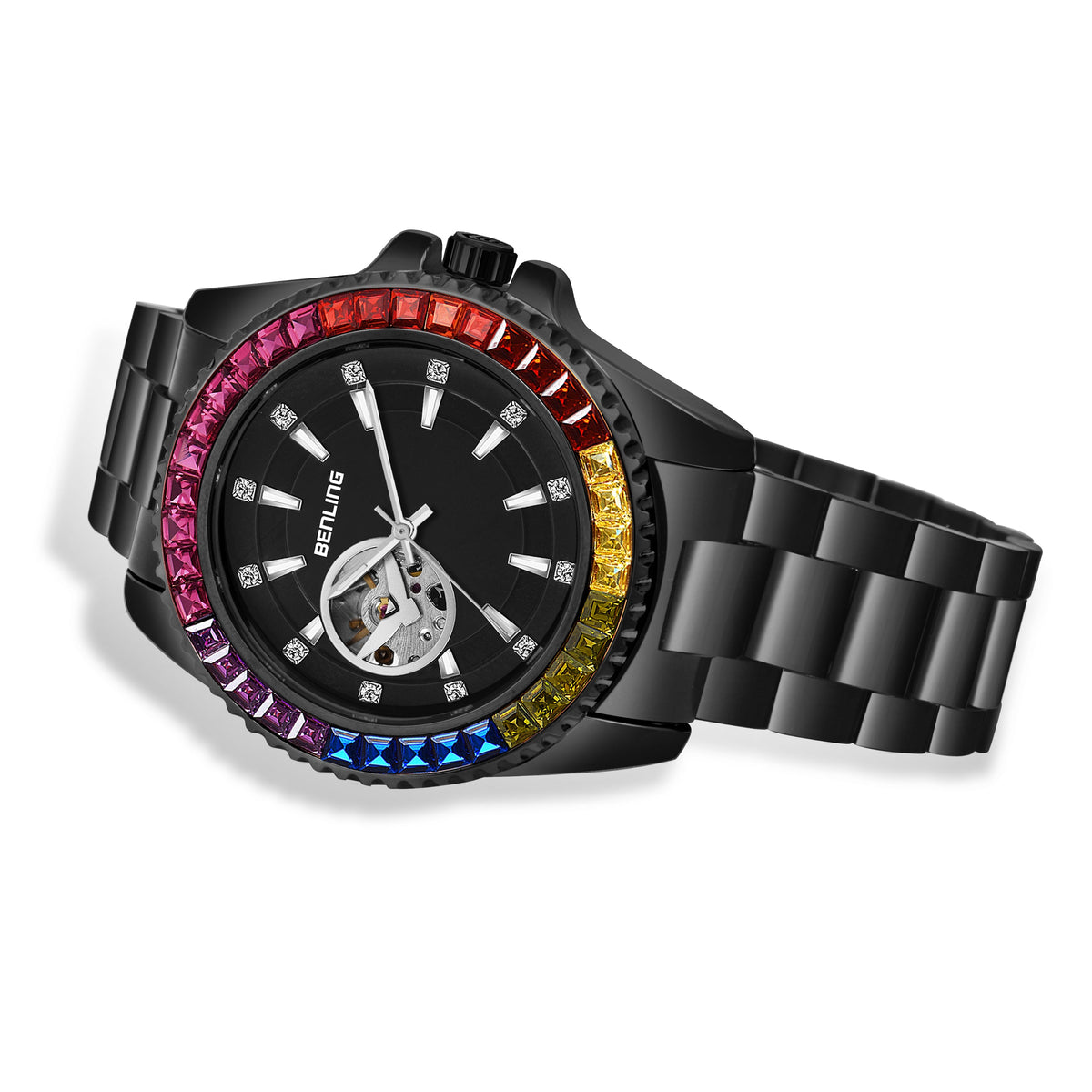Benling Prism Royale – Rainbow Bezel Automatic with Open Heart Dial Benling