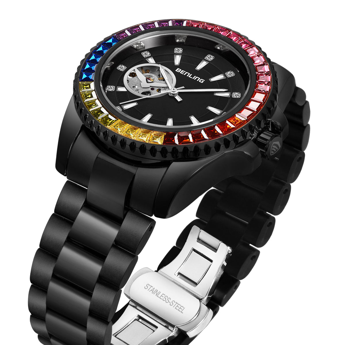 Benling Prism Royale – Rainbow Bezel Automatic with Open Heart Dial Benling