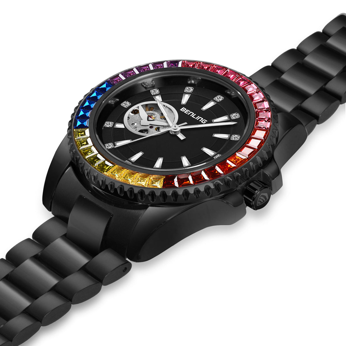 Benling Prism Royale – Rainbow Bezel Automatic with Open Heart Dial Benling