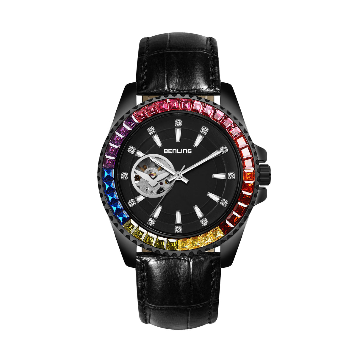 Benling Prism Royale – Rainbow Bezel Automatic with Open Heart Dial Benling