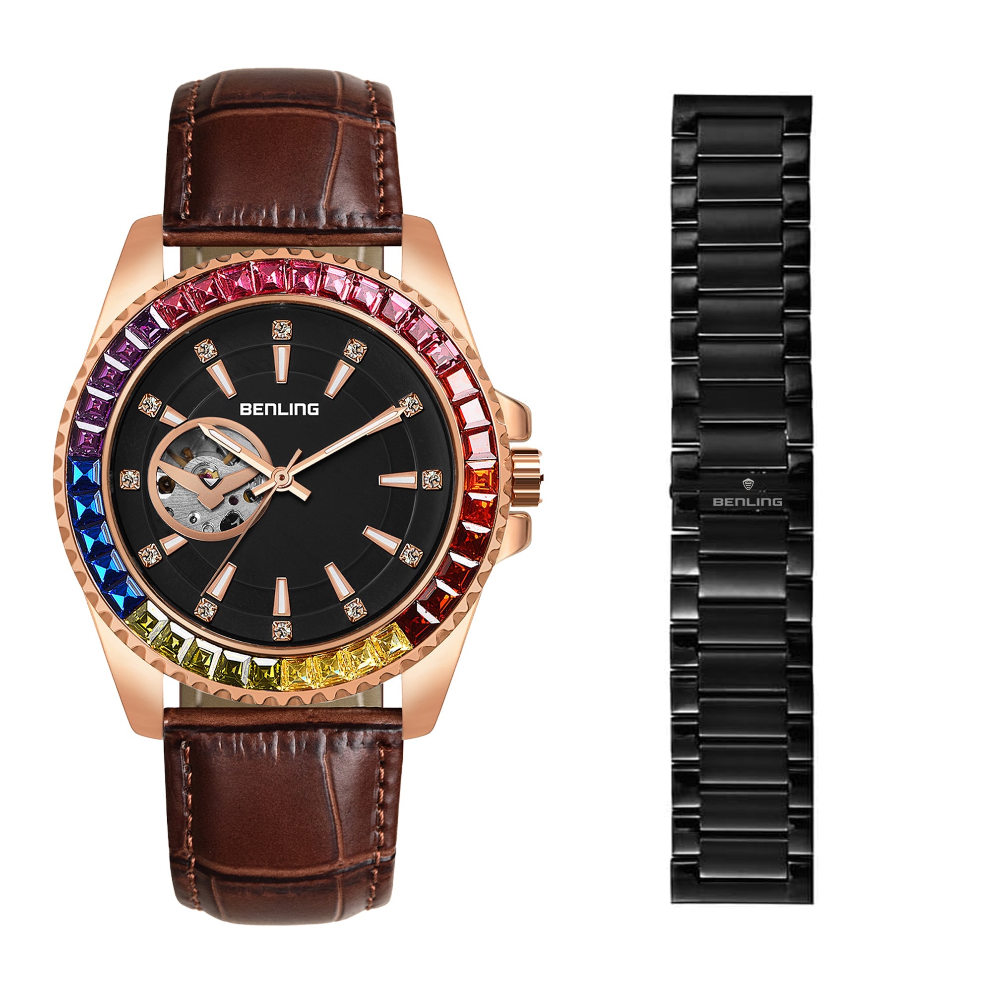 Benling Prism Royale – Rainbow Bezel Automatic with Open Heart Dial