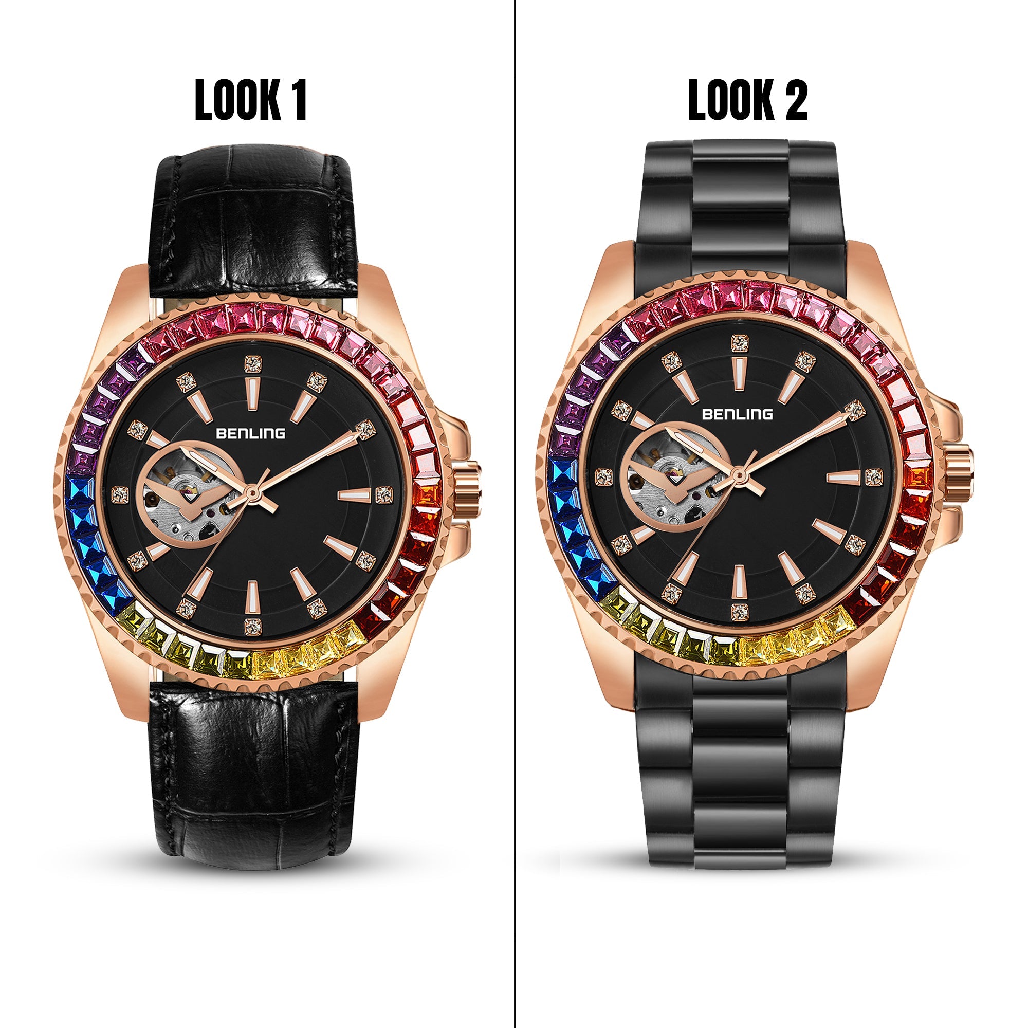 Benling Prism Royale – Rainbow Bezel Automatic with Open Heart Dial