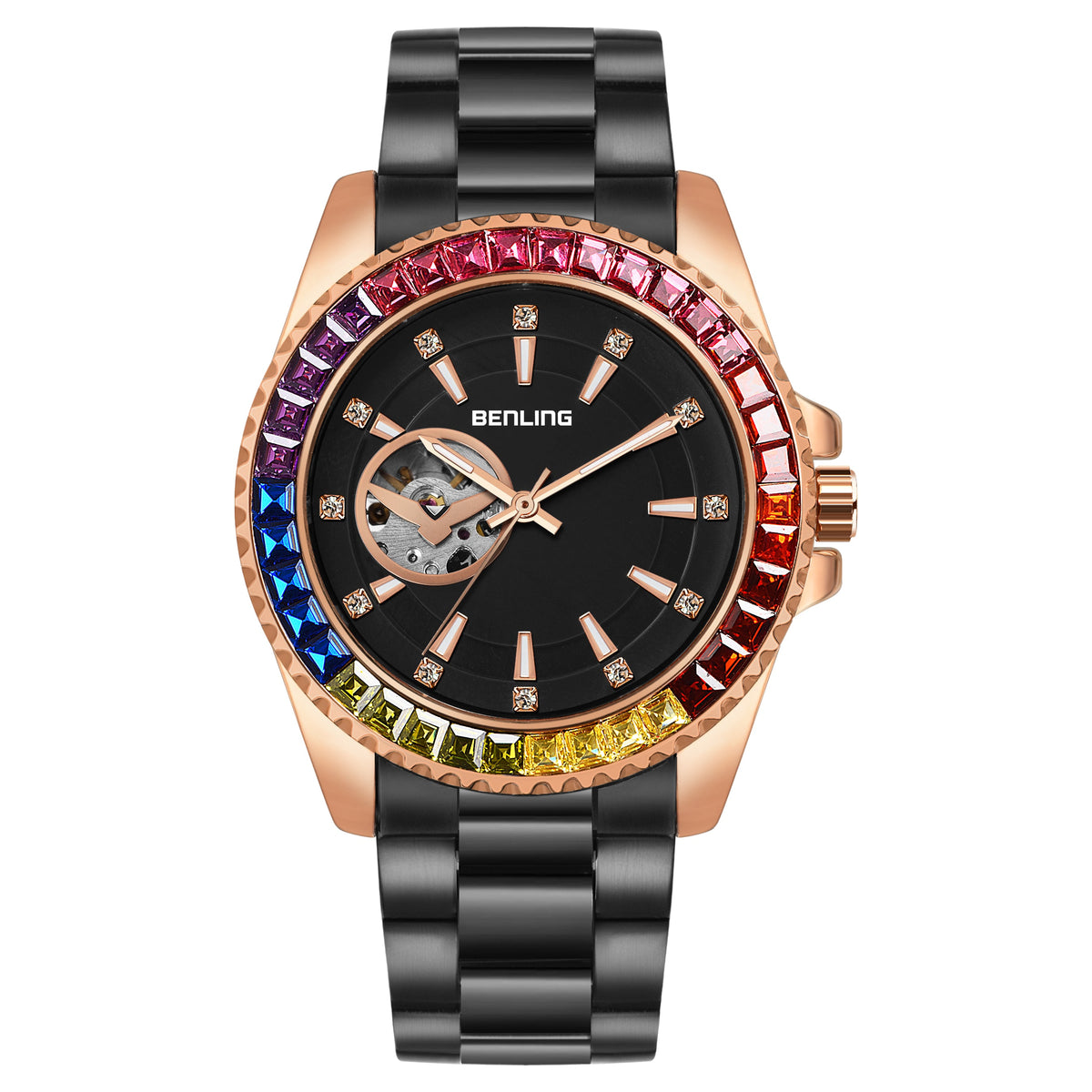 Benling Prism Royale – Rainbow Bezel Automatic with Open Heart Dial Benling