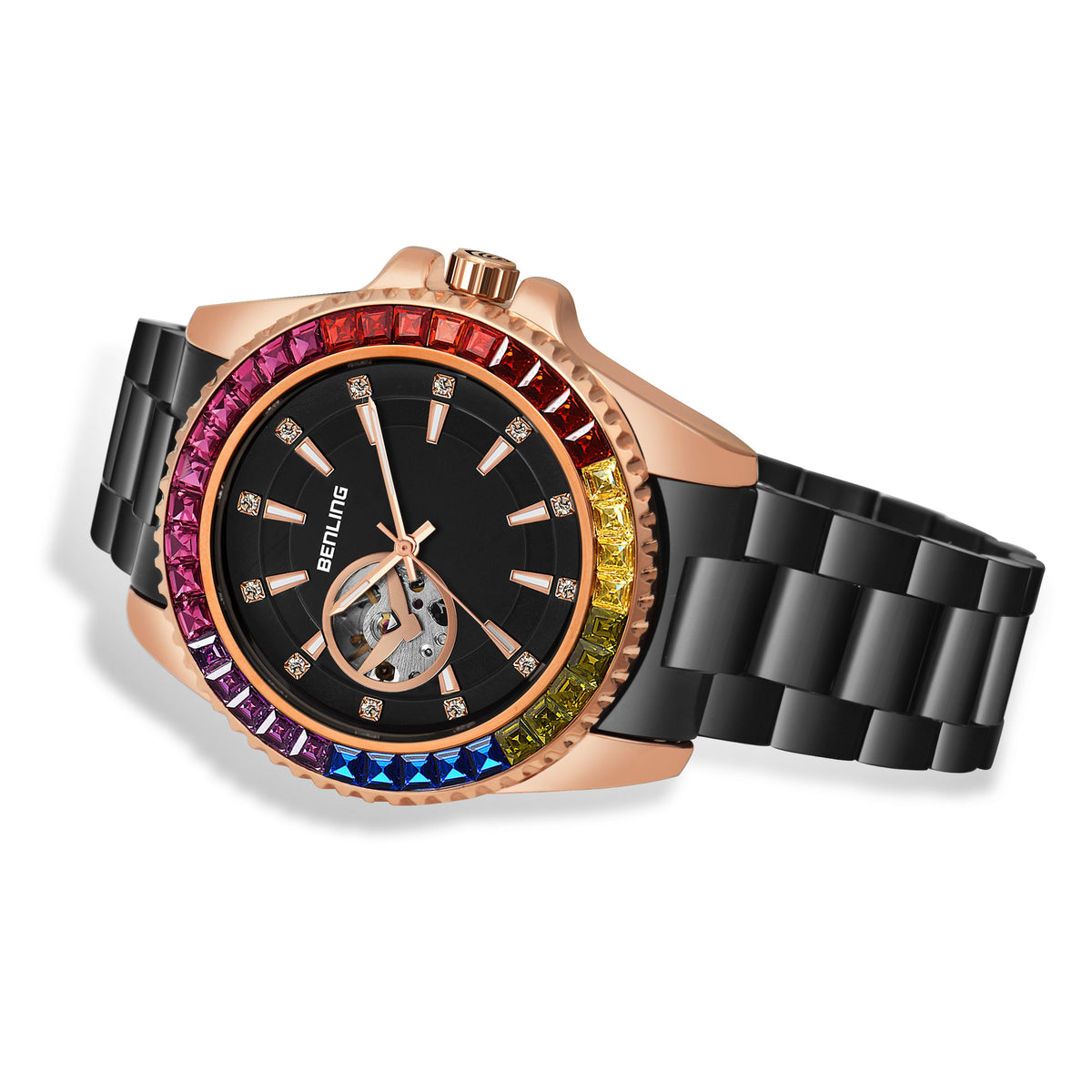 Benling Prism Royale – Rainbow Bezel Automatic with Open Heart Dial Benling