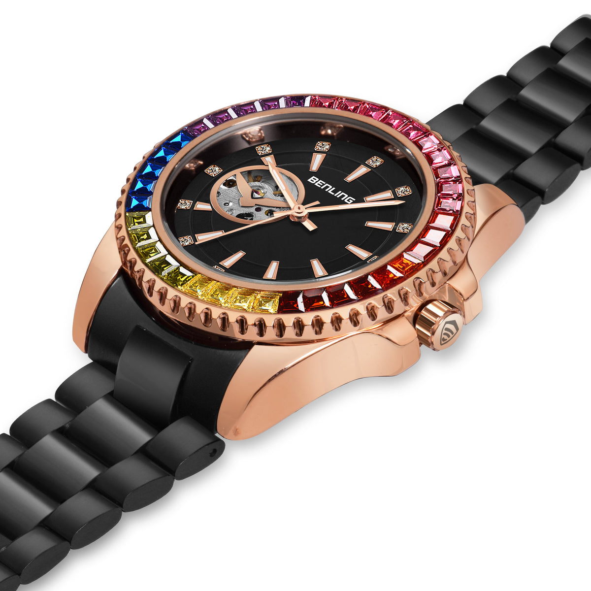 Benling Prism Royale – Rainbow Bezel Automatic with Open Heart Dial Benling
