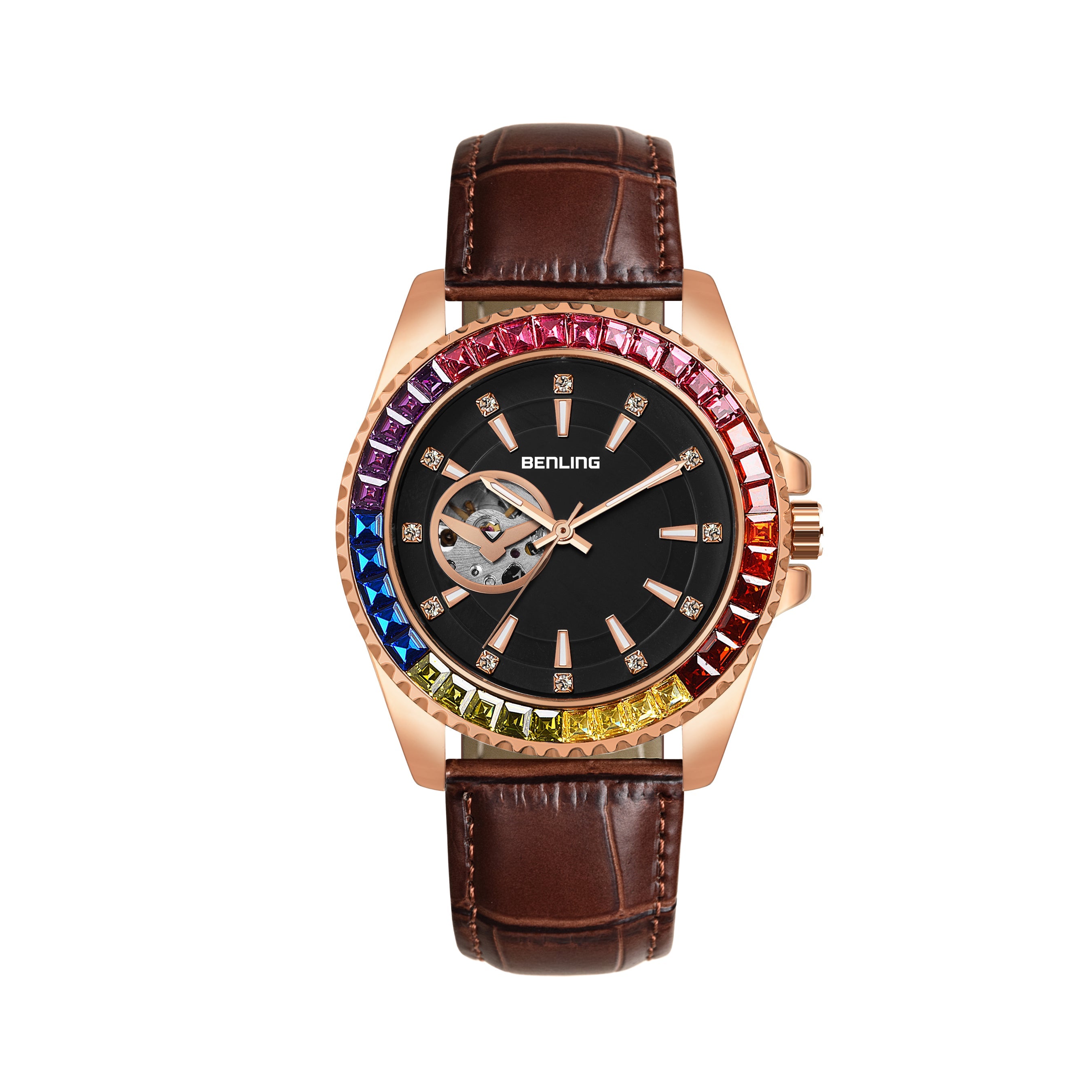Benling Prism Royale – Rainbow Bezel Automatic with Open Heart Dial