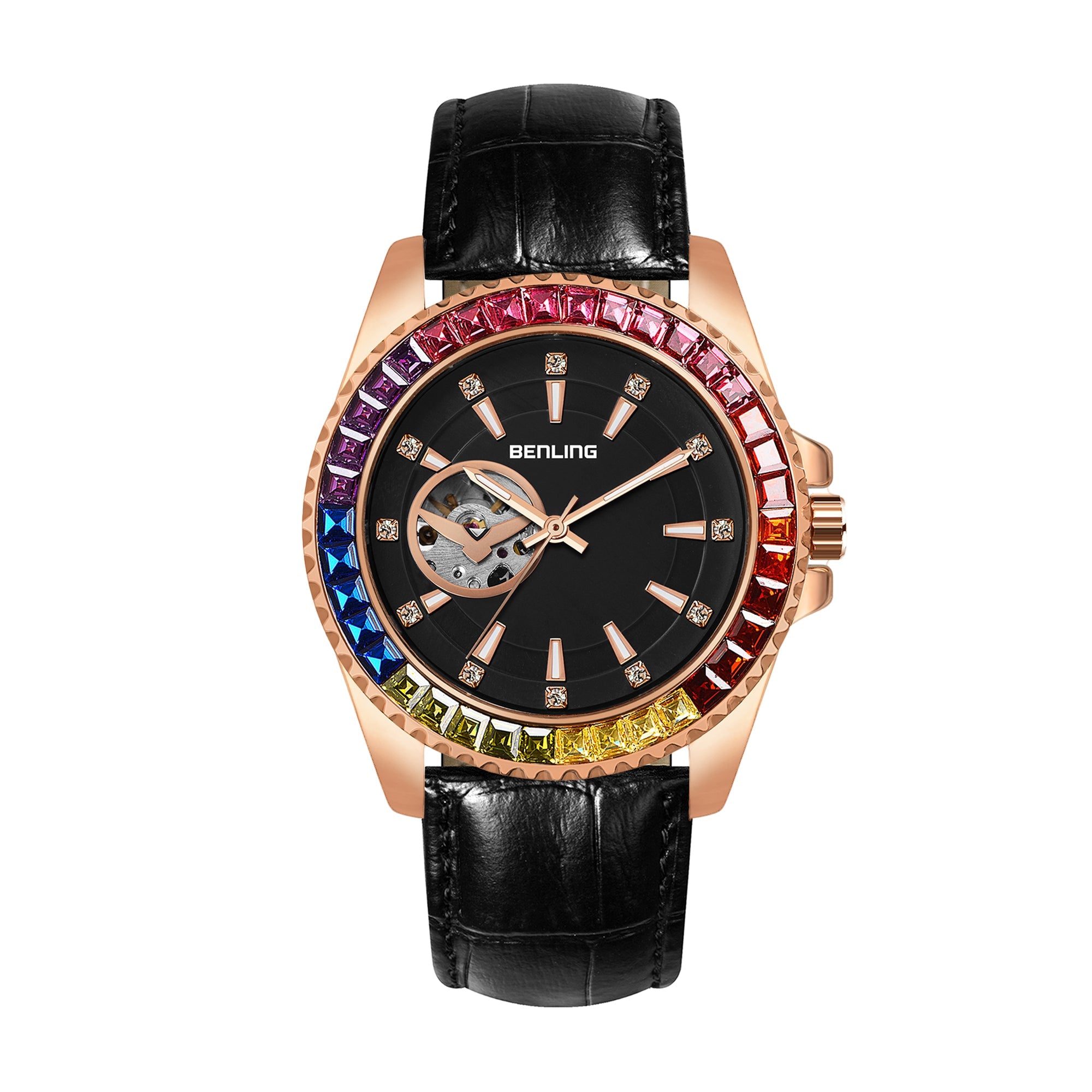 Benling Prism Royale – Rainbow Bezel Automatic with Open Heart Dial