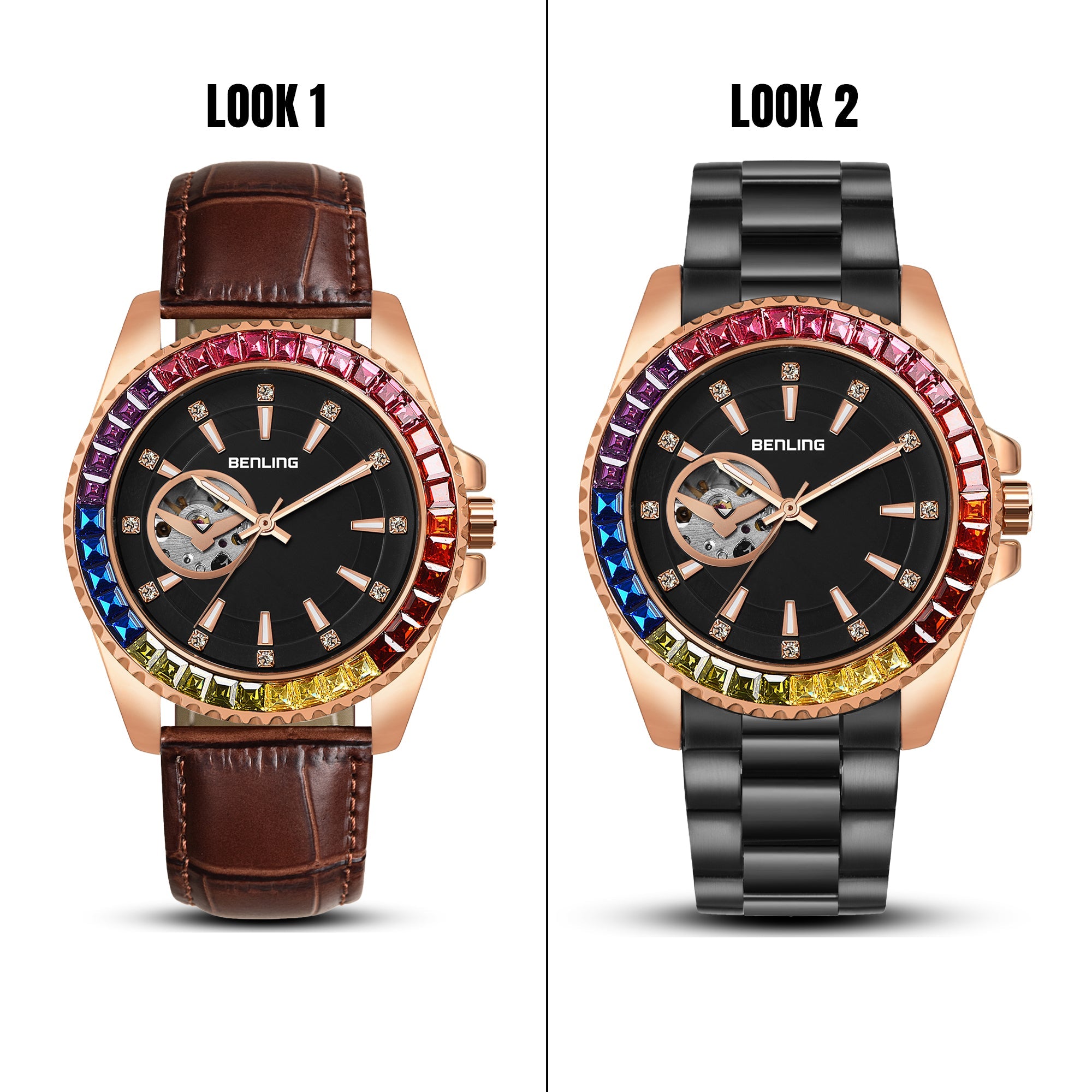 Benling Prism Royale – Rainbow Bezel Automatic with Open Heart Dial