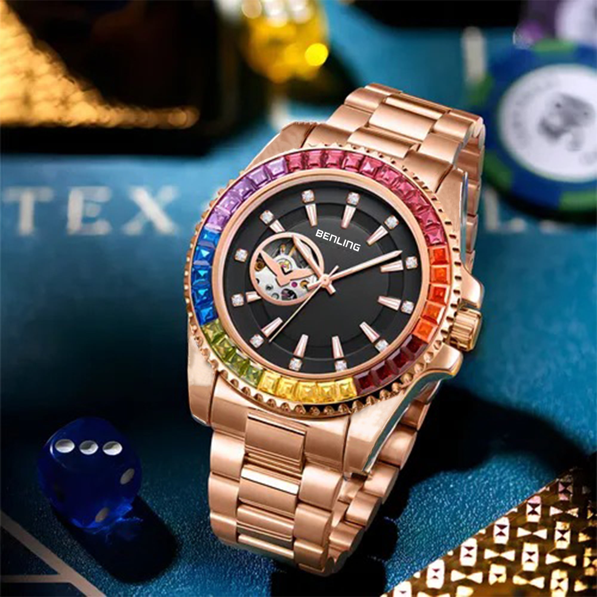 Benling Prism Royale – Rainbow Bezel Automatic with Open Heart Dial