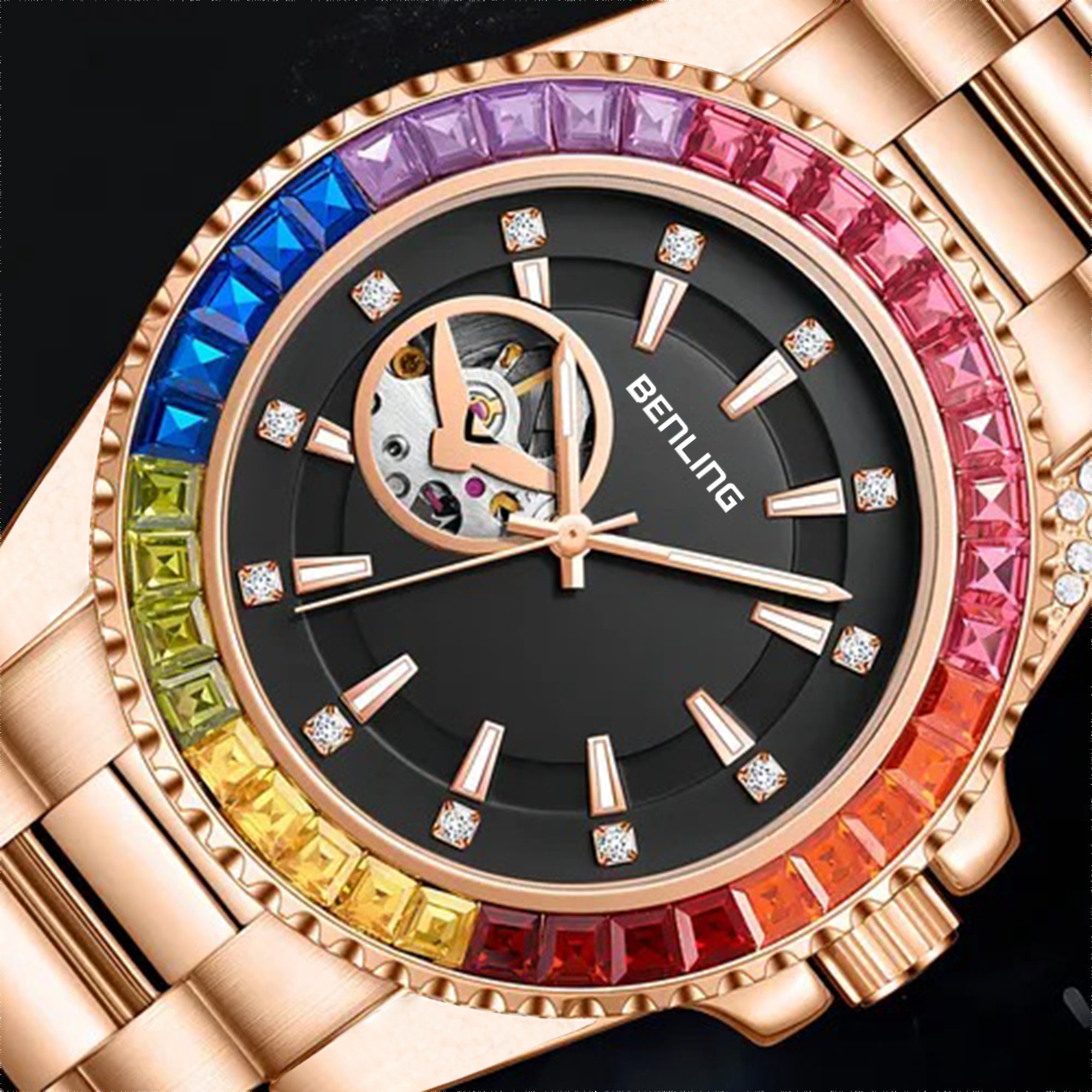 Benling Prism Royale – Rainbow Bezel Automatic with Open Heart Dial